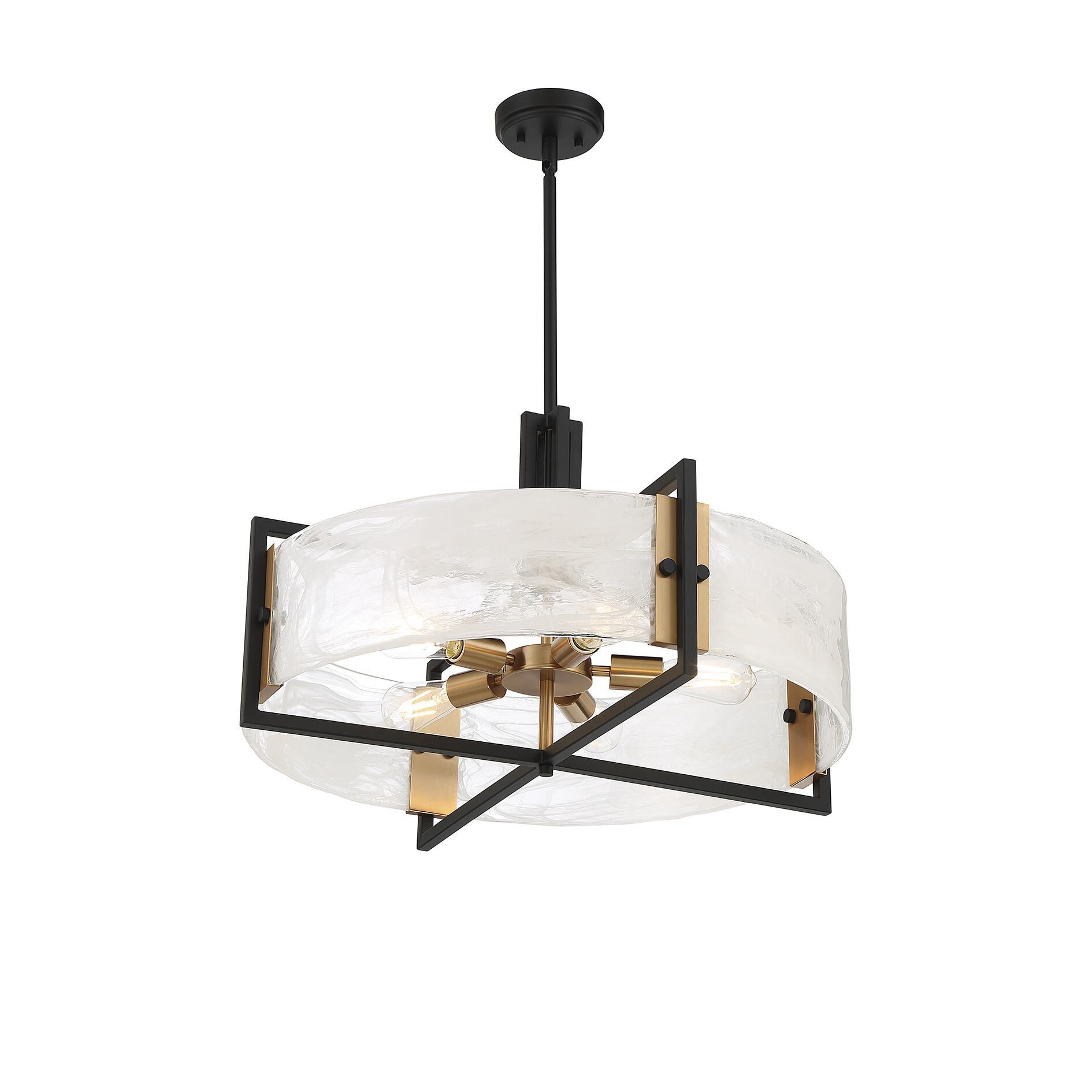 Shown in Matte Black With Warm Brass Accents finish and Strie Piastra glass