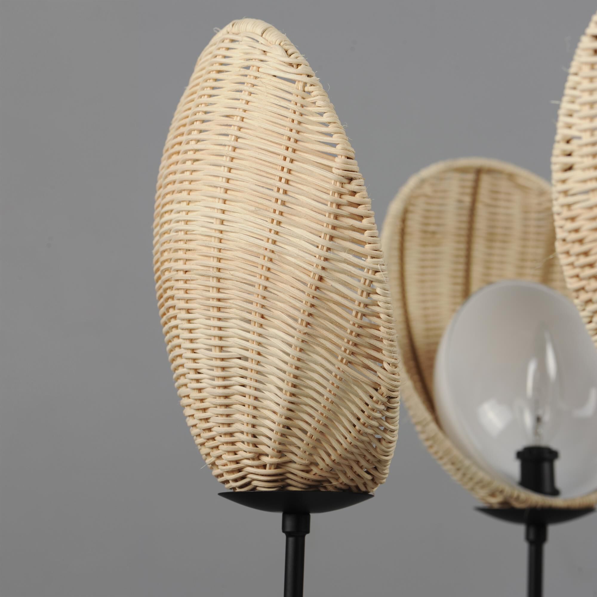 Shown in Black finish and Rattan,Glass shade