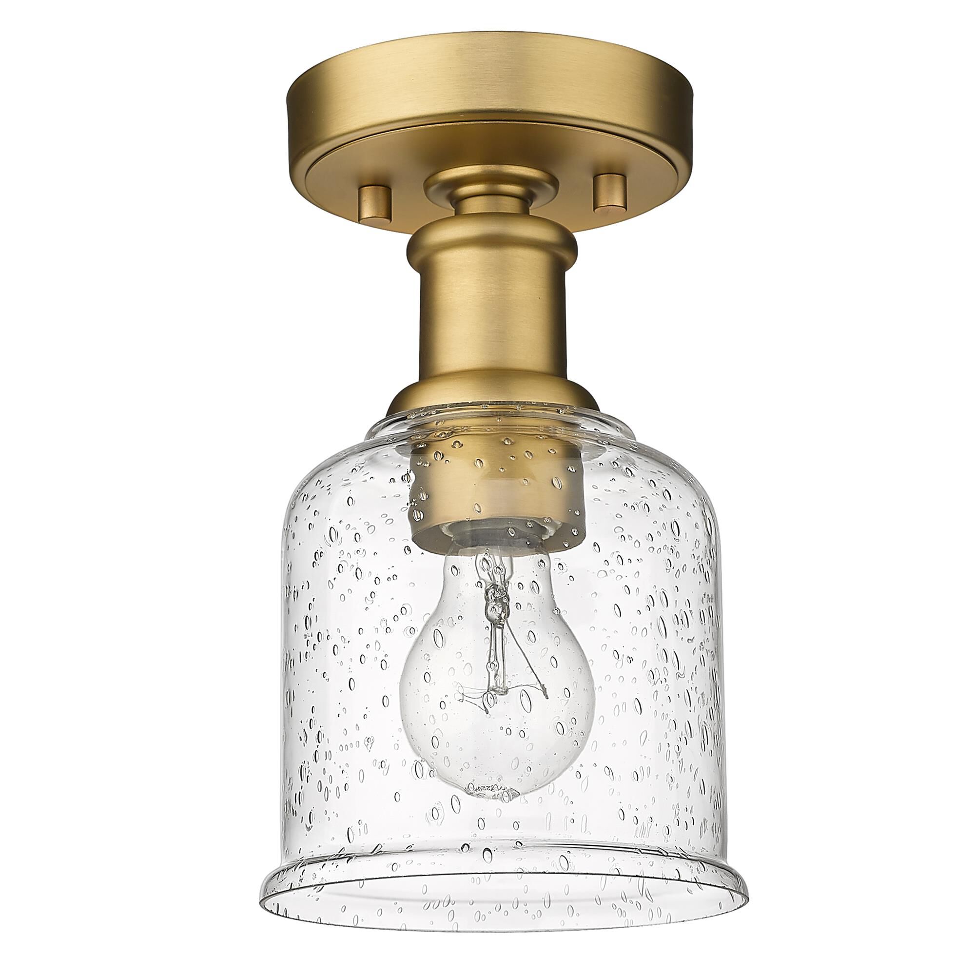 Shown in Heritage Brass finish and Clear Seedy glass