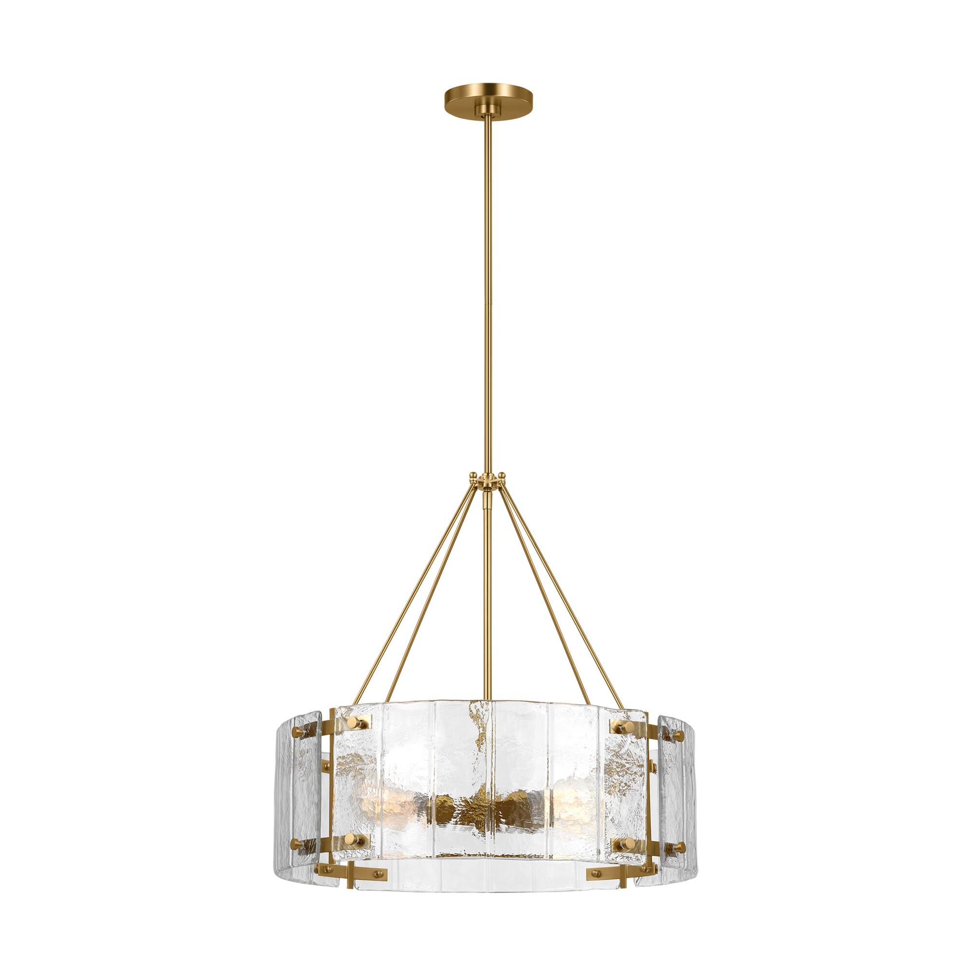 Shown in Burnished Brass finish and Clear Textured glass