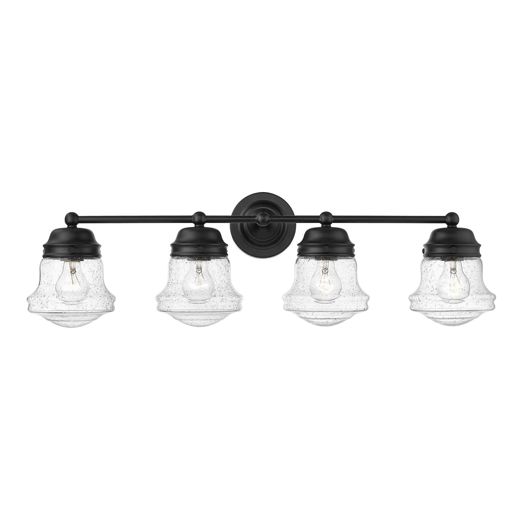 Shown in Matte Black finish and Glass shade