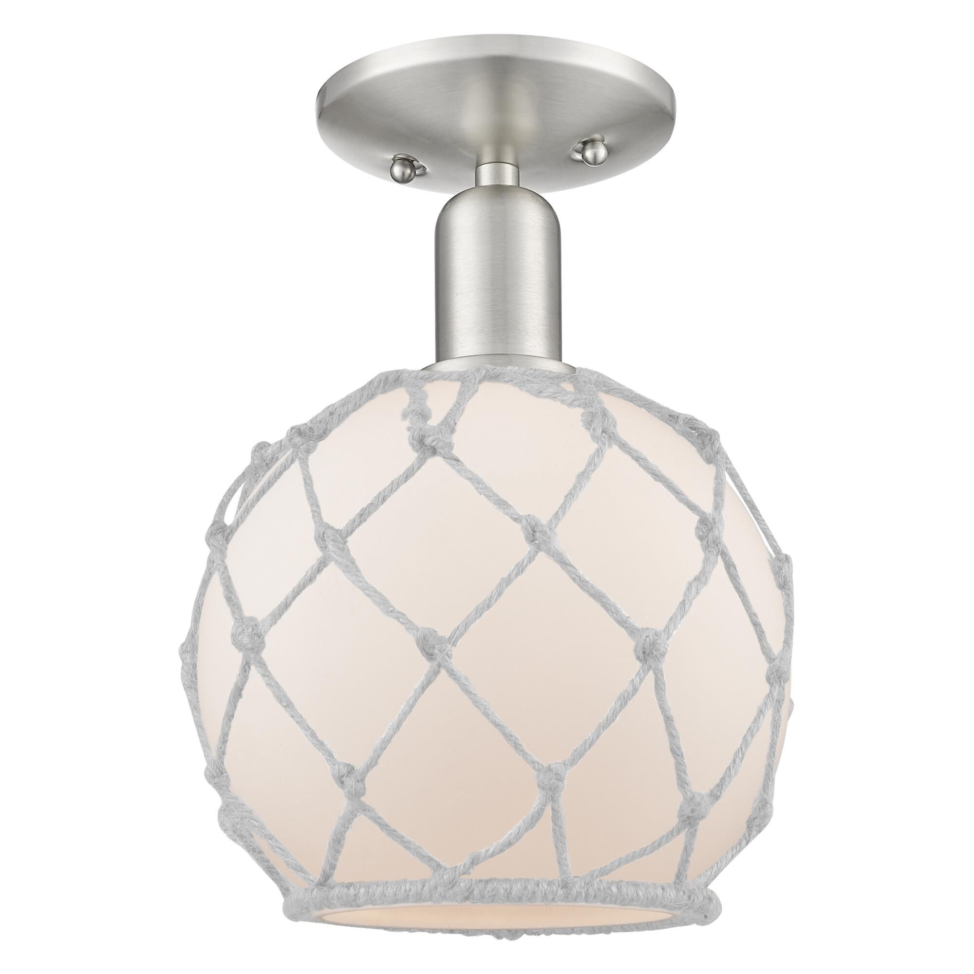 Shown in Brushed Satin Nickel finish and White with White Rope glass