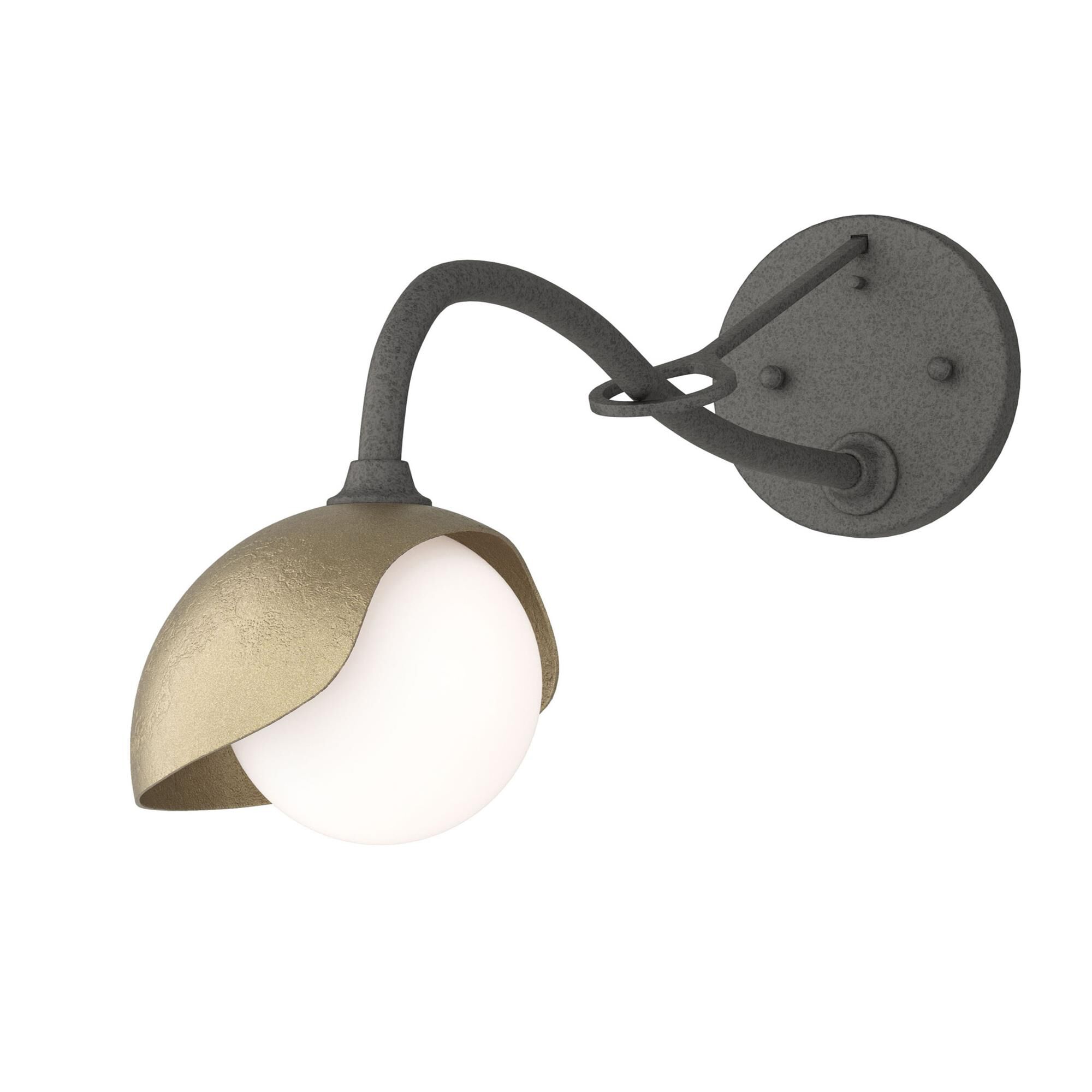 Shown in Natural Iron finish and Opal glass and Soft Gold (84) accent