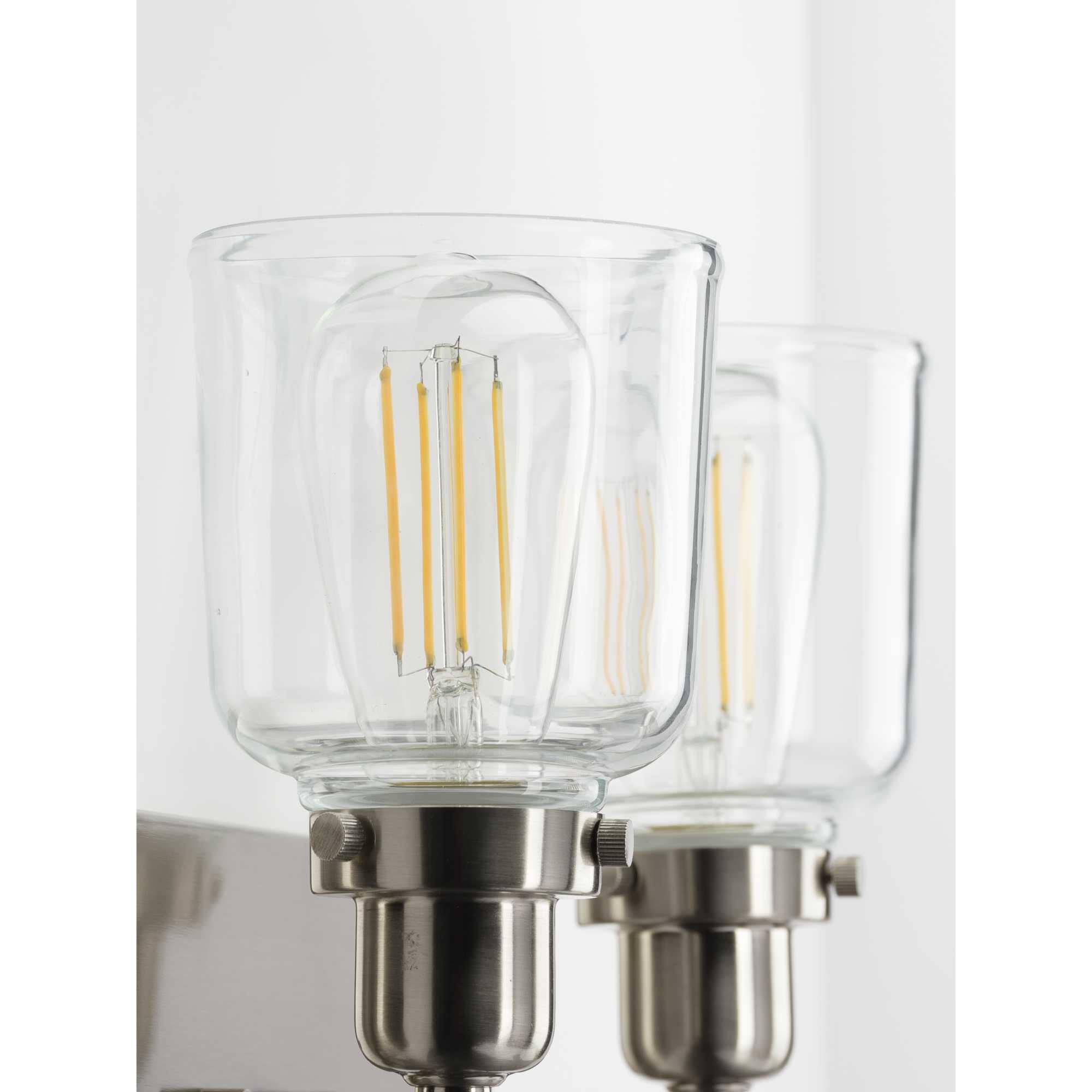 Shown in Brushed Nickel finish and Clear glass