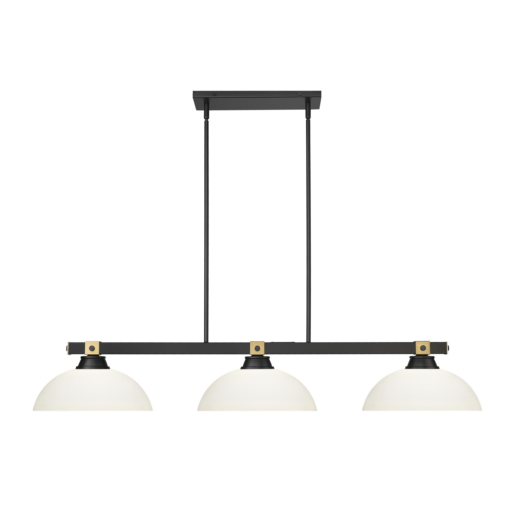Shown in Matte Black + Rubbed Brass finish and Matte Opal glass and Matte Opal shade