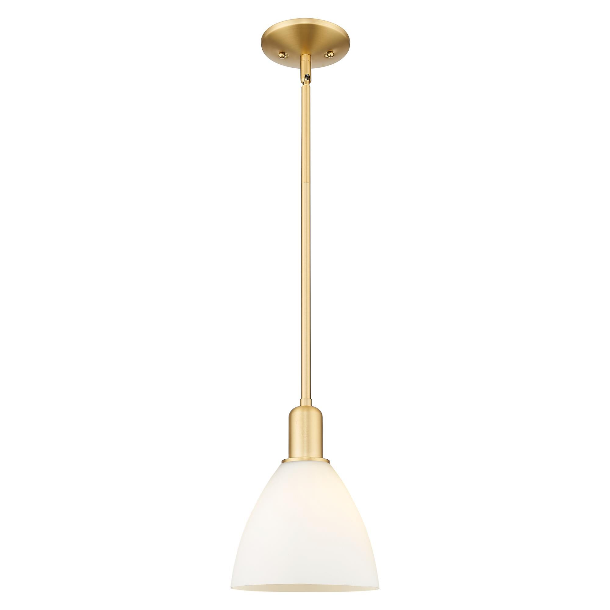 Shown in Satin Gold finish and Matte White glass
