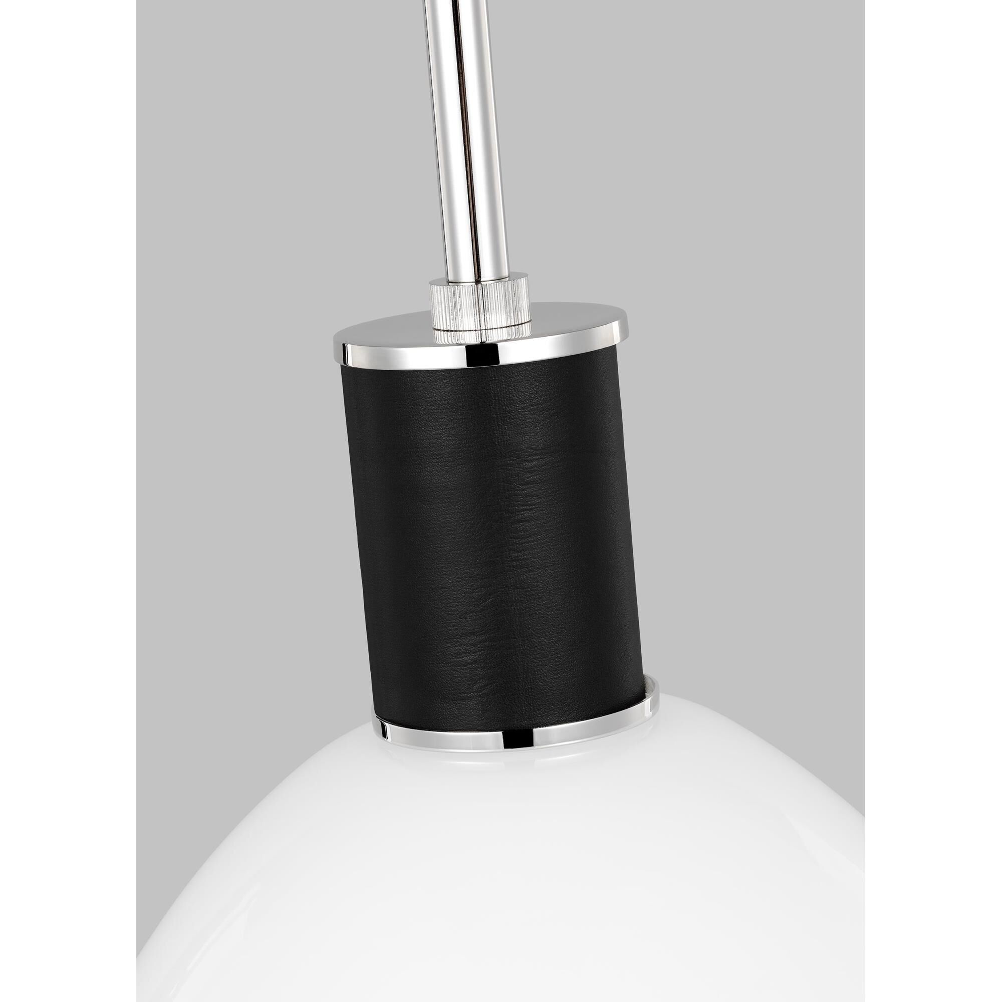 Shown in Polished Nickel finish and Milk White glass