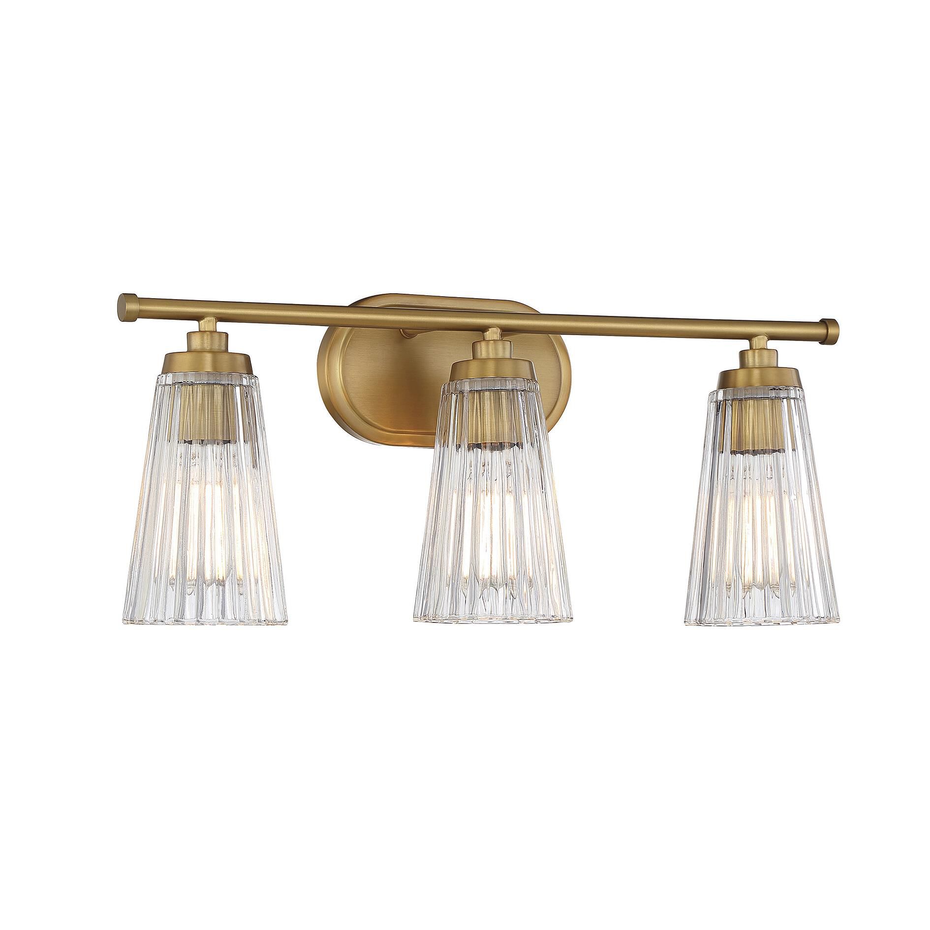 Shown in Warm Brass finish and Clear Ribbed glass and Glass shade