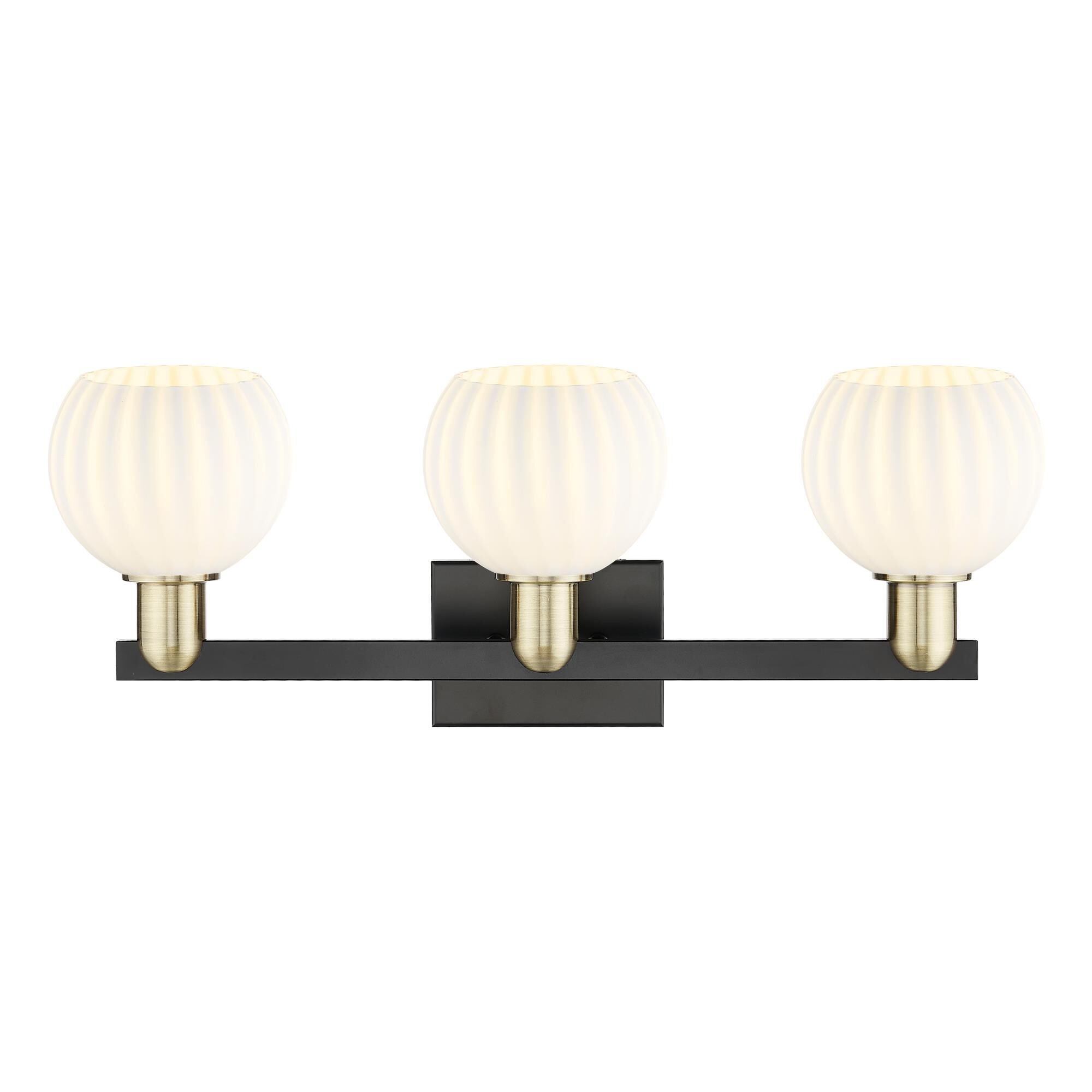 Shown in Black Antique Brass finish and White Venetian glass