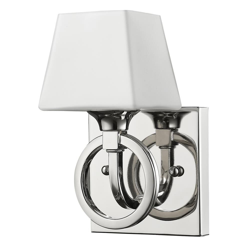 Shown in Polished Nickel finish and Opal glass and Opal Tapered Square Glass shade