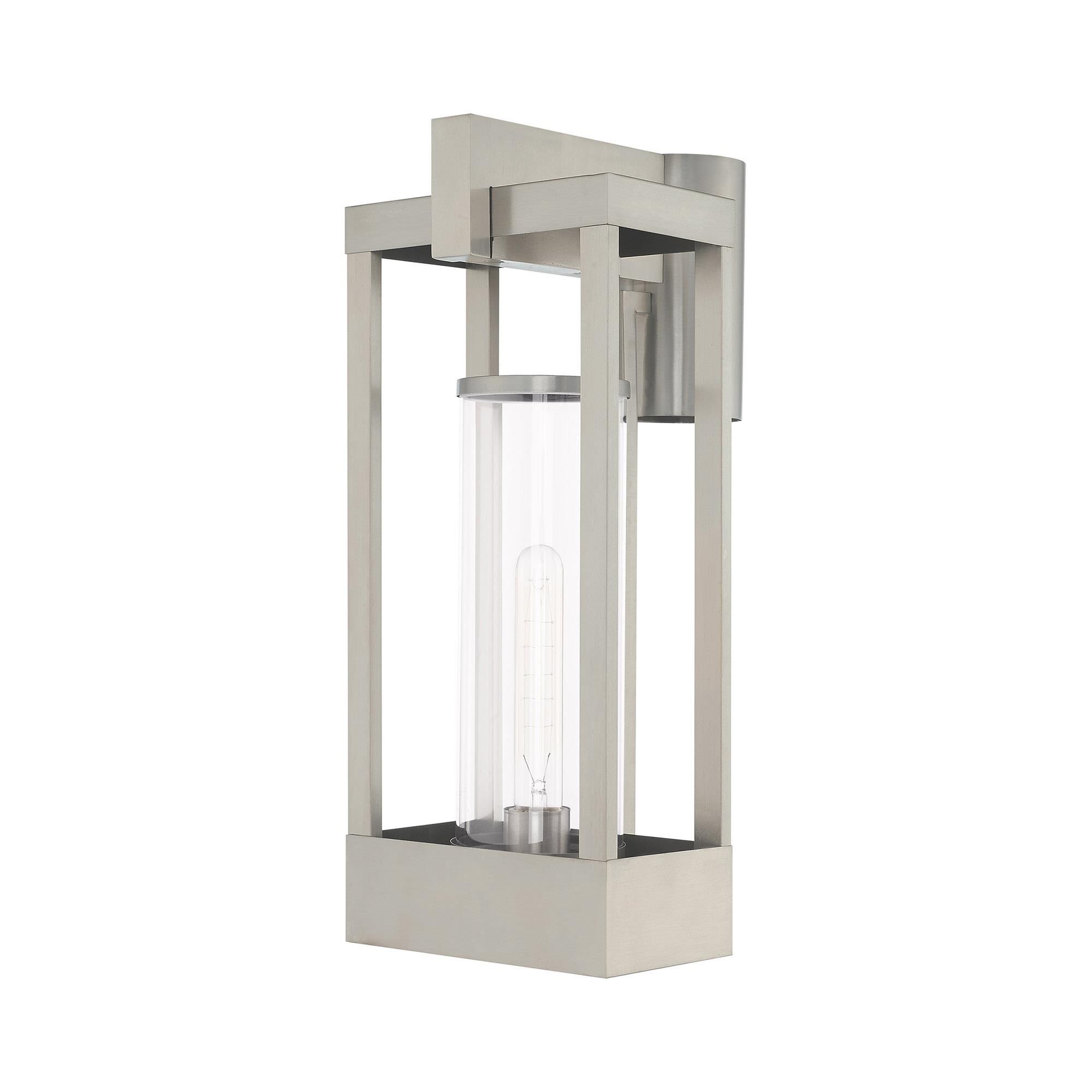 Shown in Brushed Nickel finish and Cylinder Clear glass