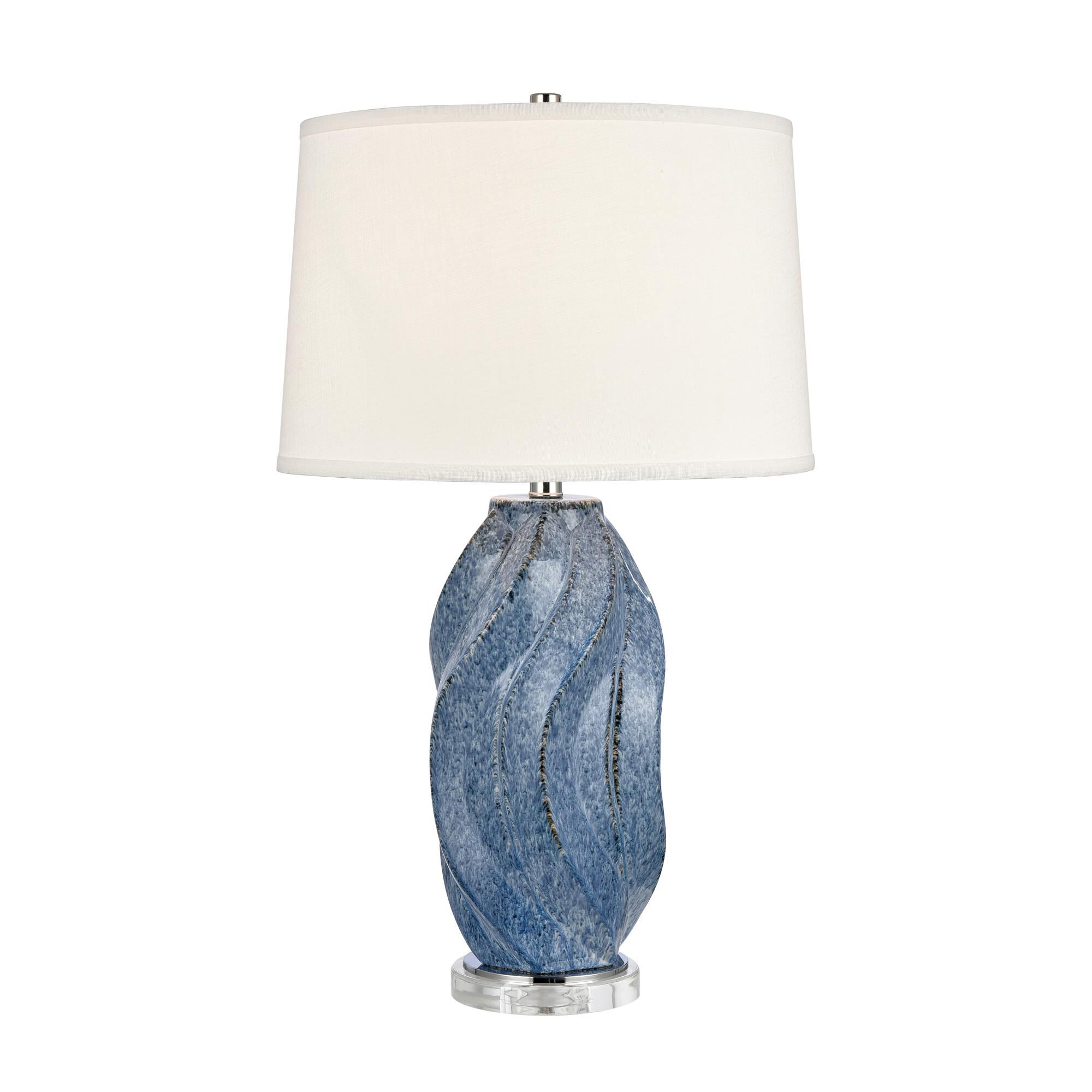 Shown in Blue Glazed finish and K5 crystal and White Textured Linen Shade glass and White Textured Linen shade