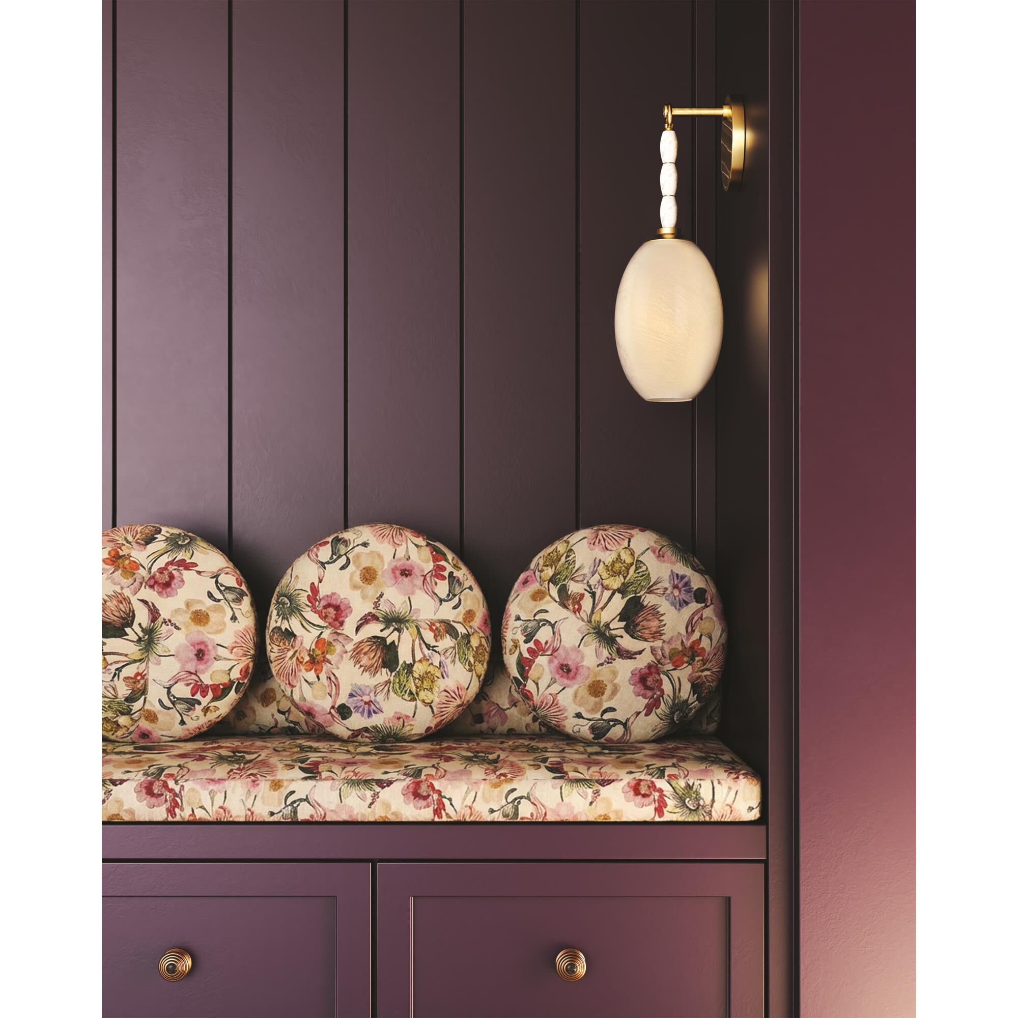 Shown in Aged Brass finish and Cloud glass