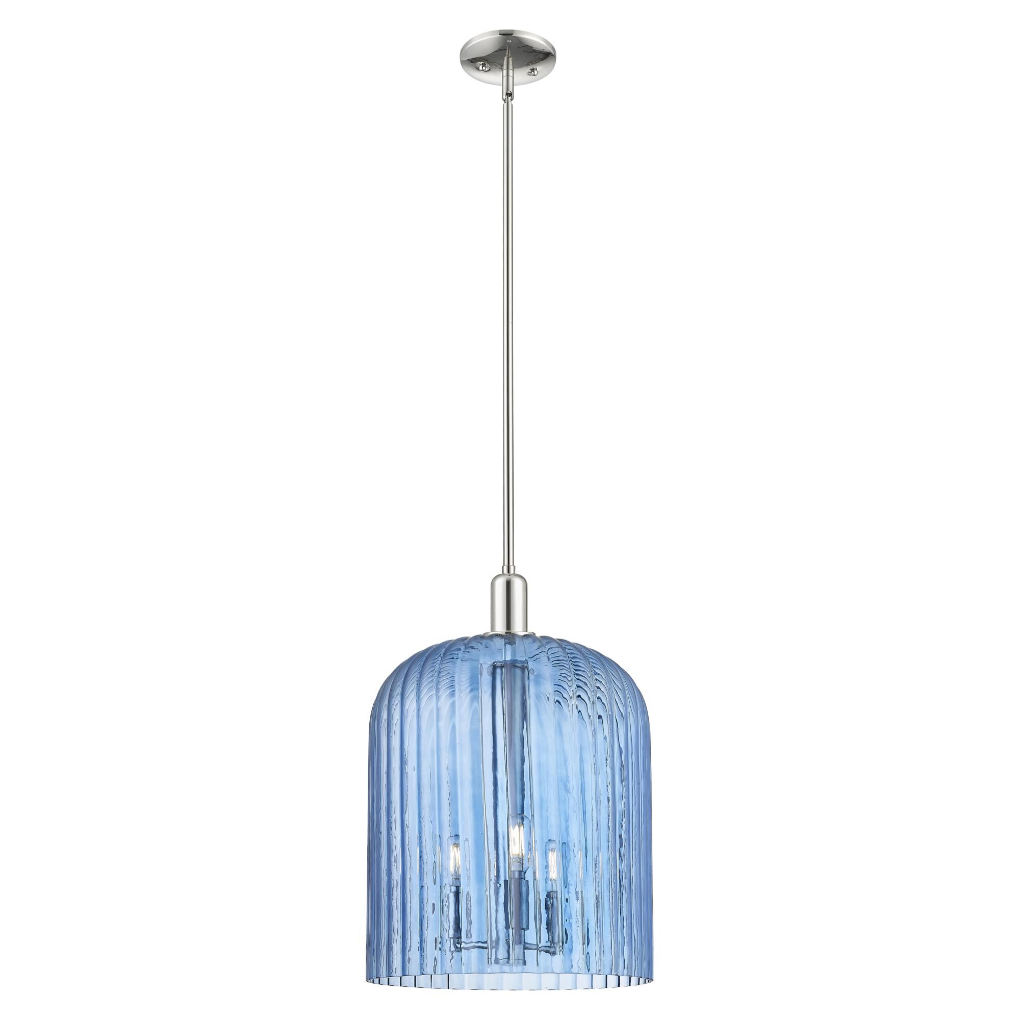 Shown in Polished Nickel finish and Blue glass