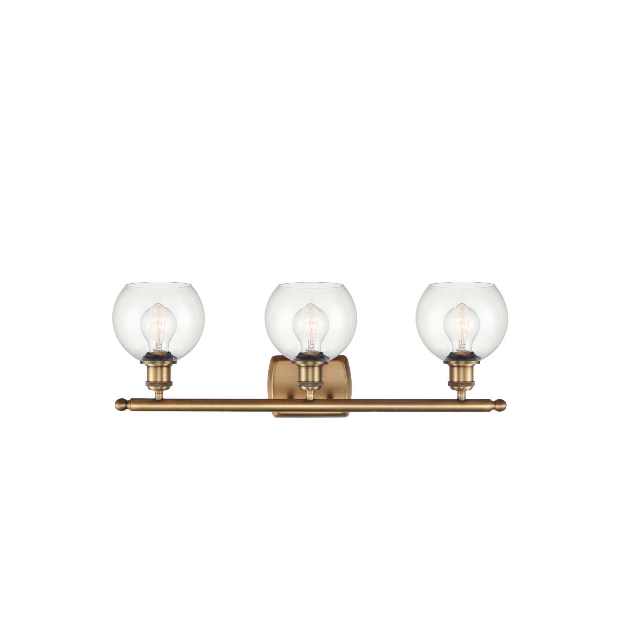 Shown in Brushed Brass finish and Clear Athens glass and No Shade shade