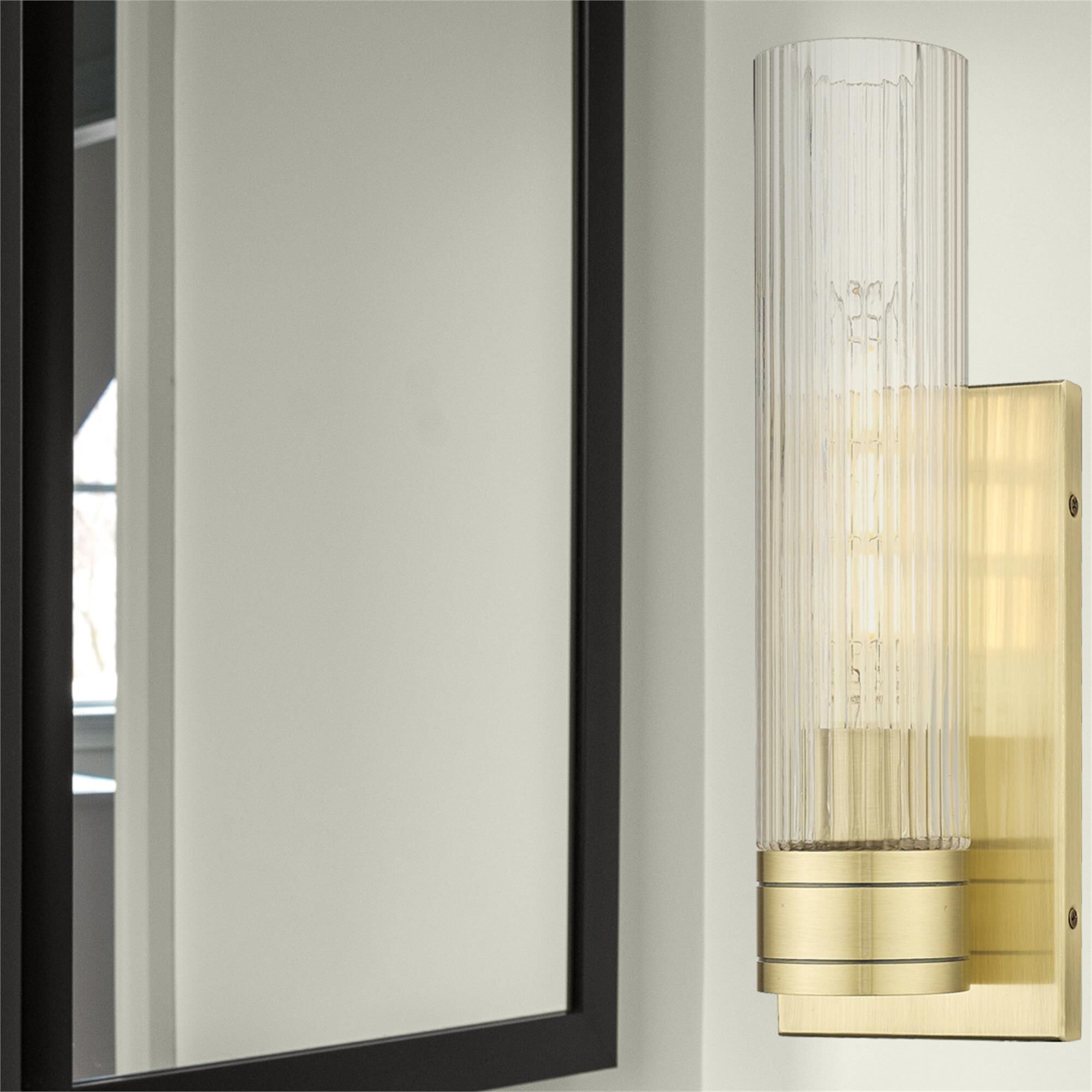 Shown in Antique Brass finish and Striped Clear glass