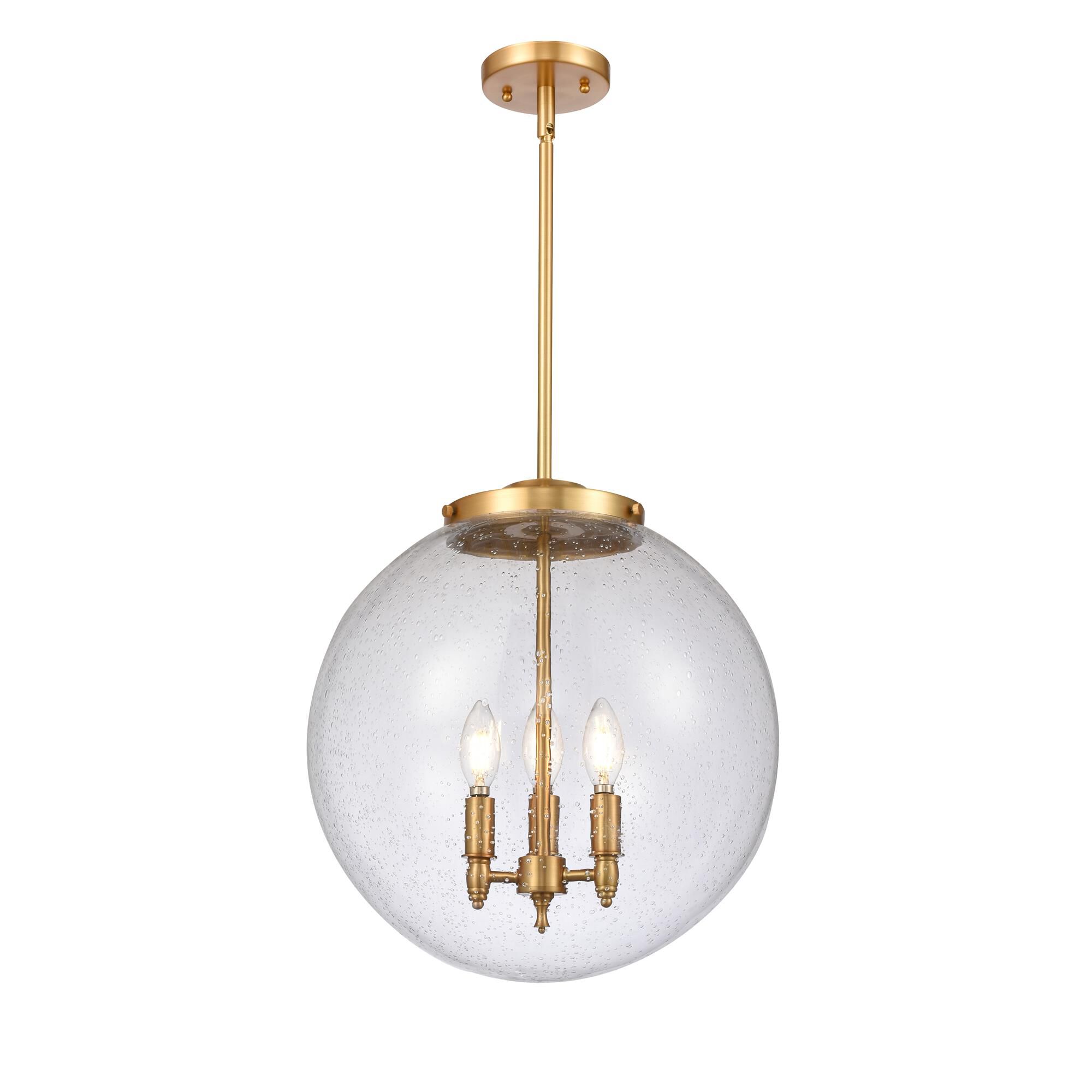 Shown in Satin Gold finish and Seedy glass