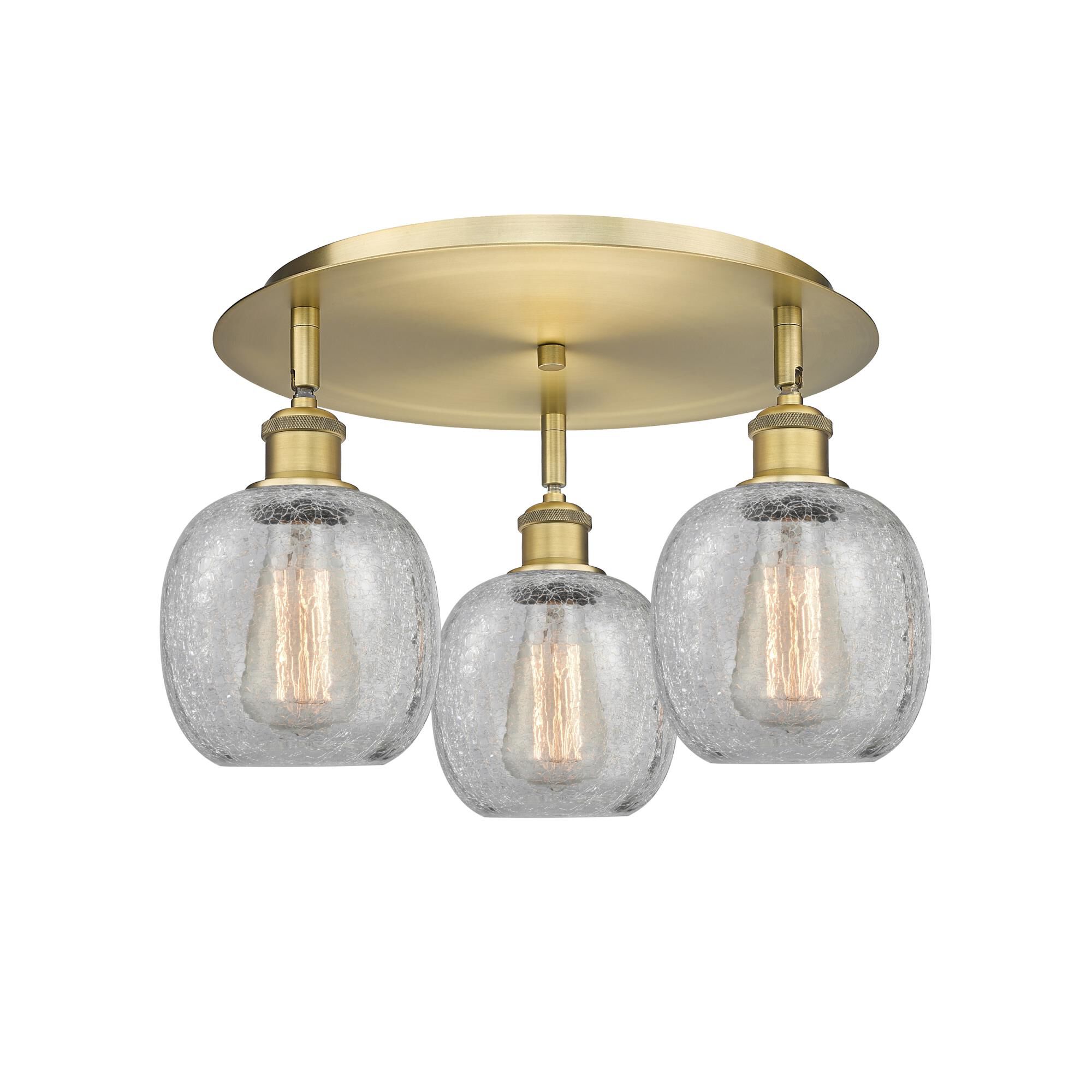 Shown in Brushed Brass finish and Clear Crackle glass