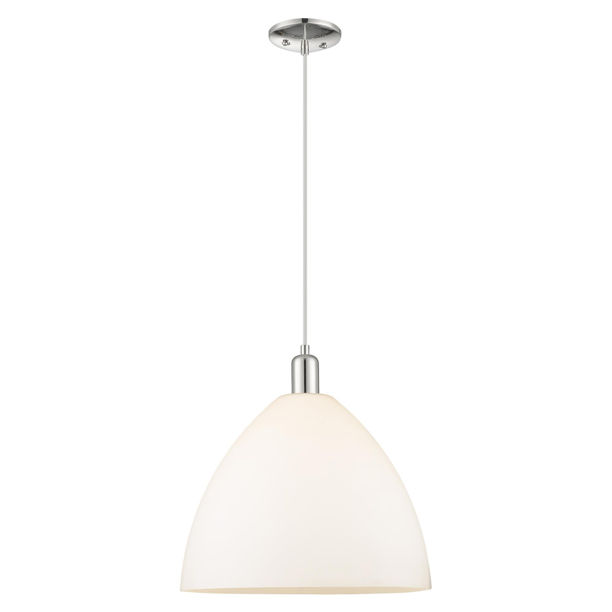 Shown in Polished Nickel finish and Matte White glass