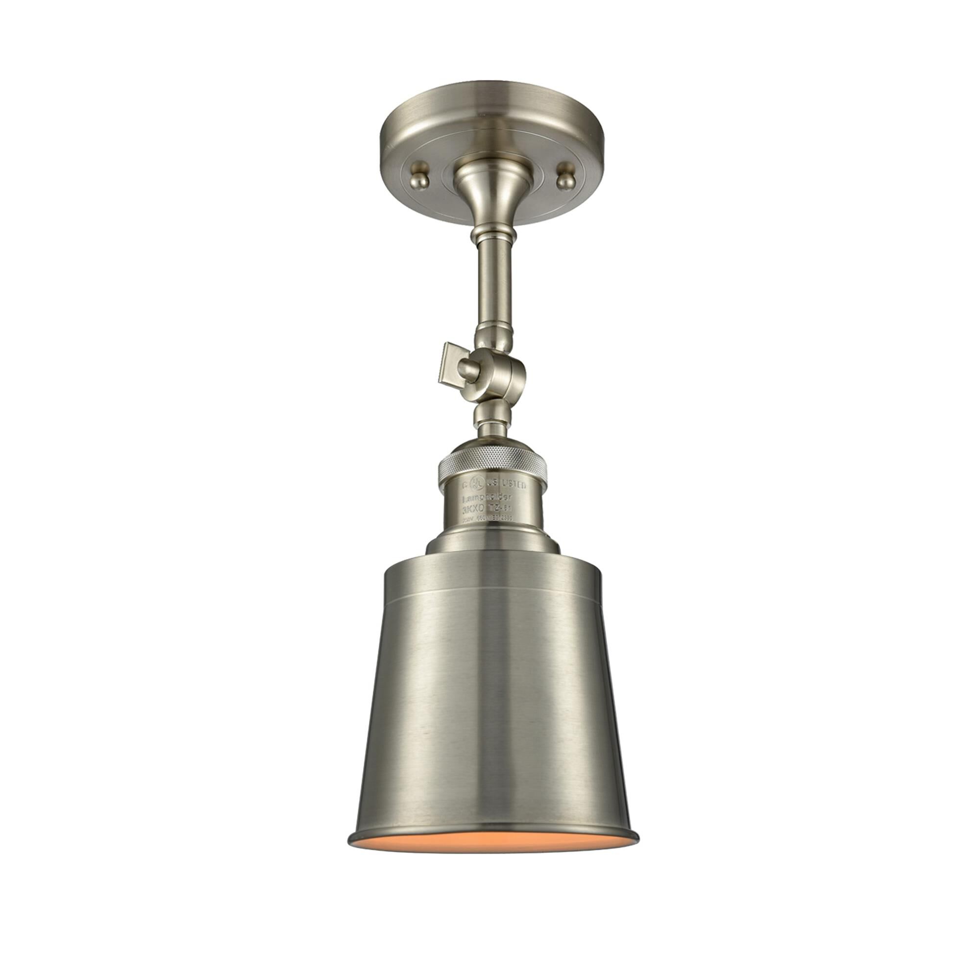 Shown in Brushed Satin Nickel finish and Brushed Satin Nickel shade