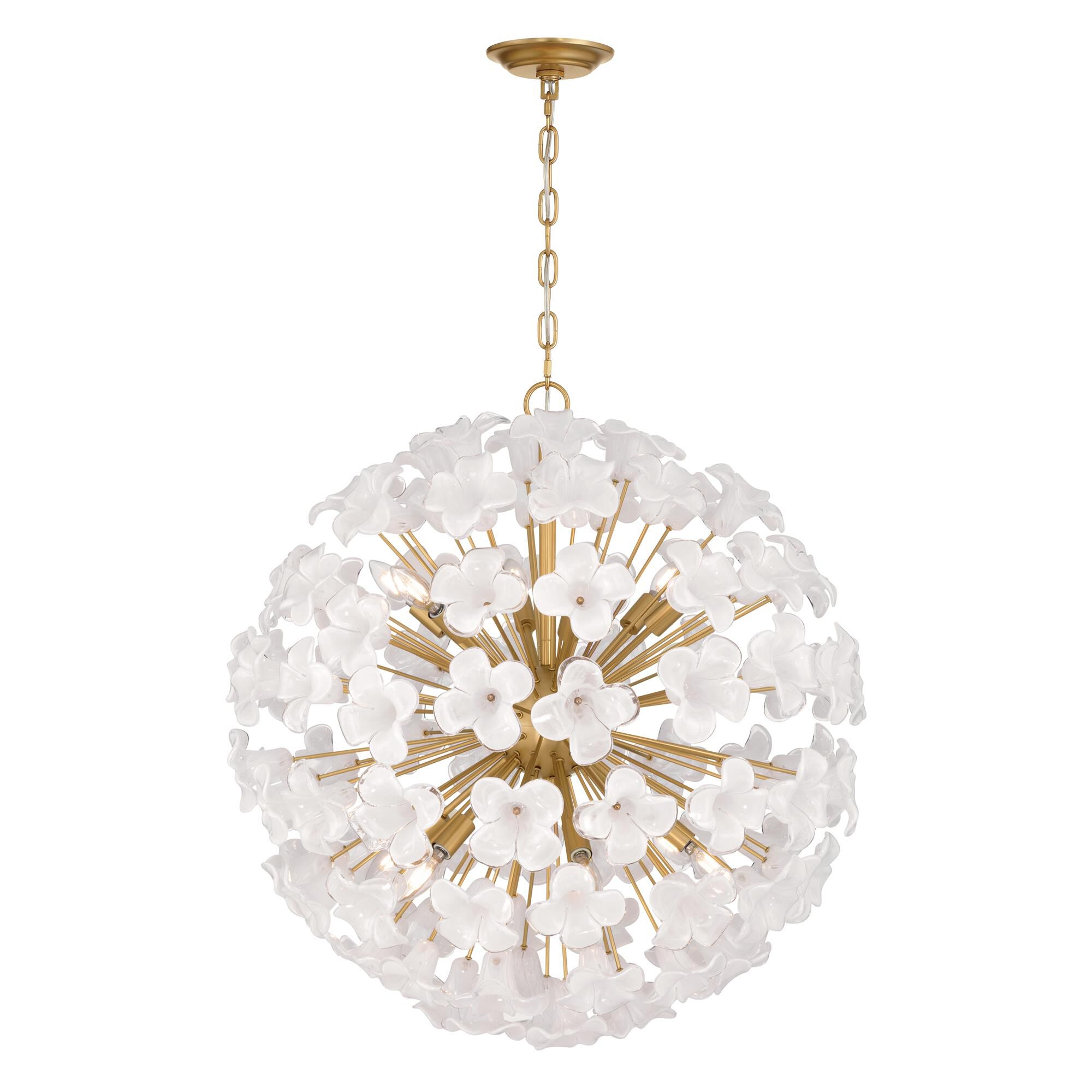 Shown in Legacy Brass finish and White Swirl glass