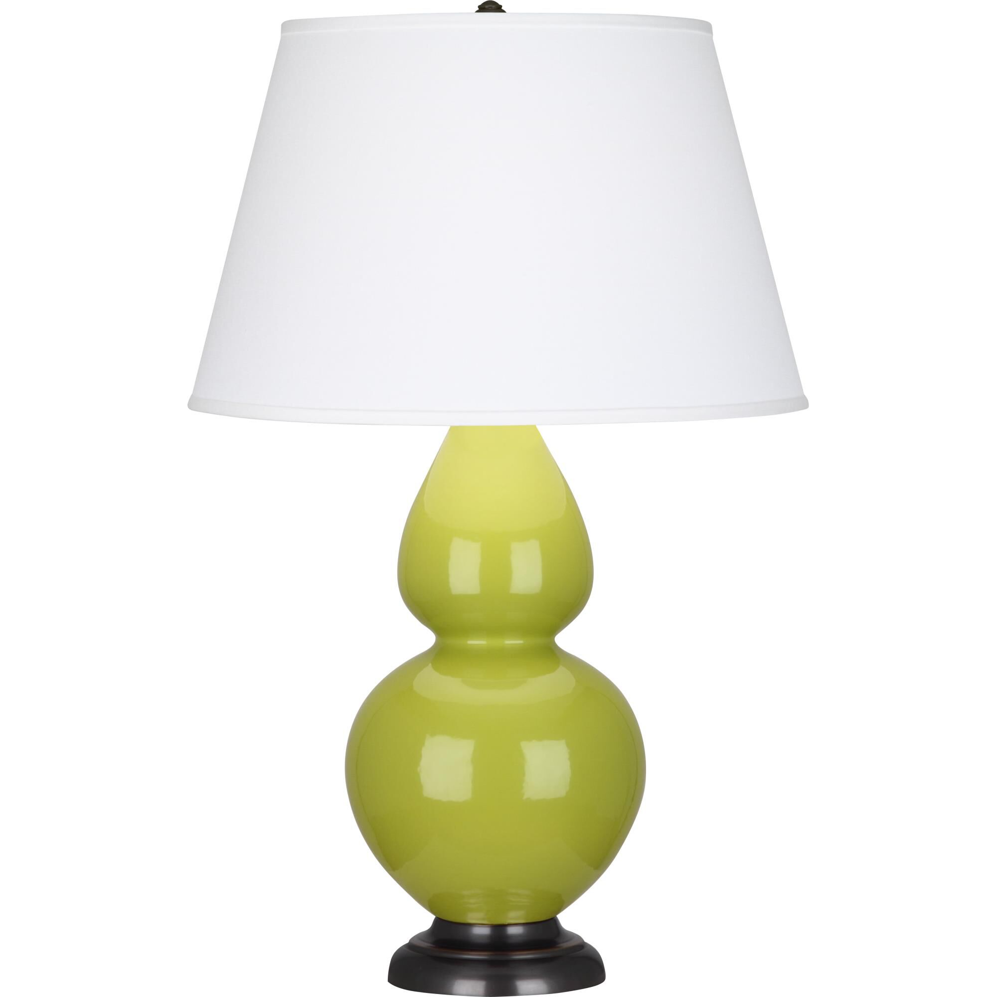 Shown in Apple Glazed Ceramic With Deep Patina Bronze ed Accents finish and Pearl Dupioni Fabric shade