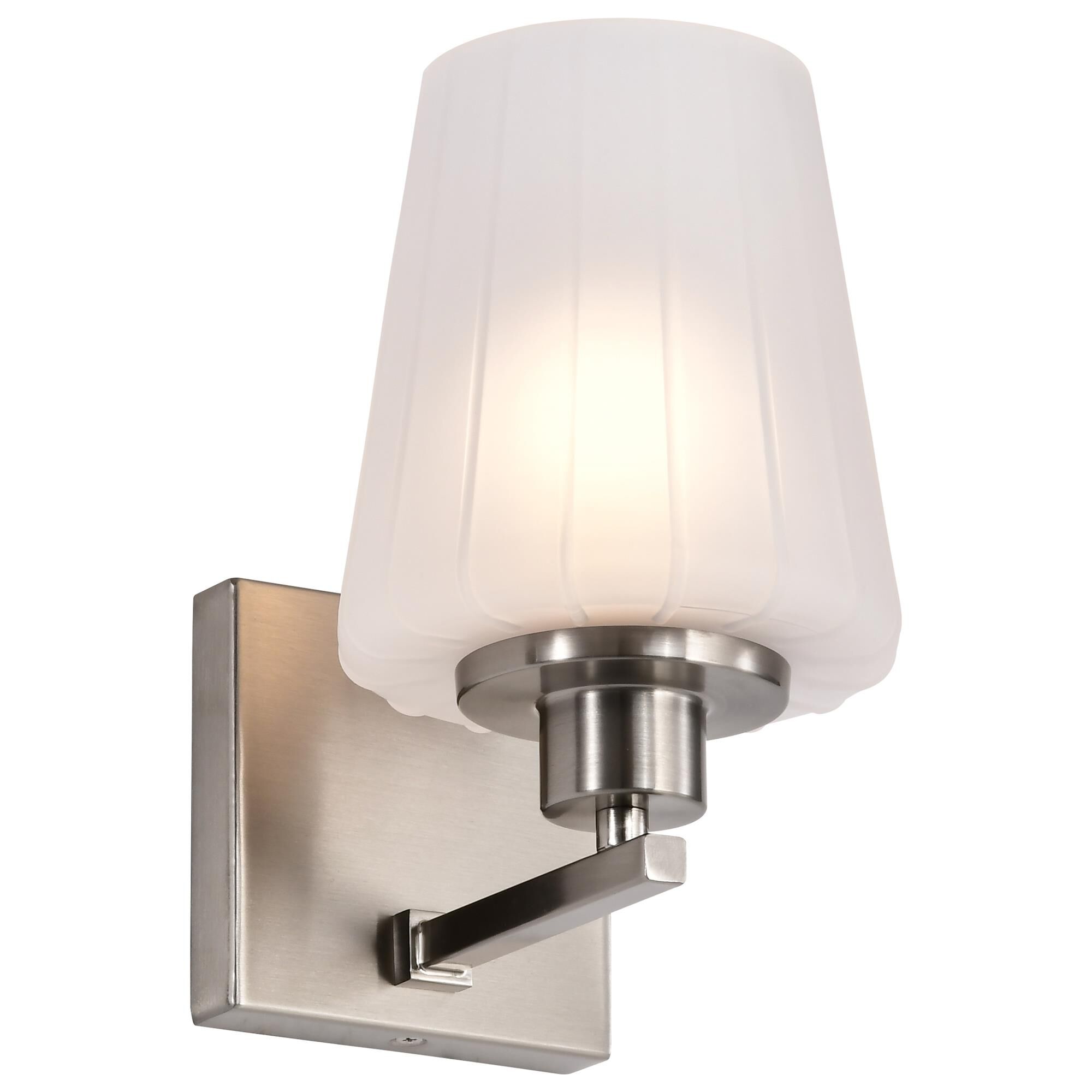 Shown in Brushed Nickel finish and Etched White glass