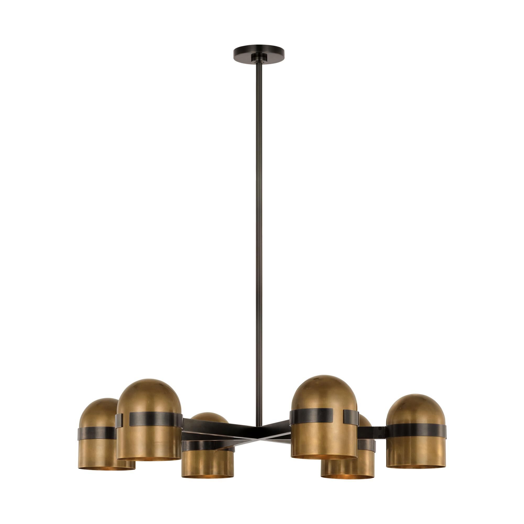 Shown in Blackened Bronze/Bright Worn Brass finish and Brass shade