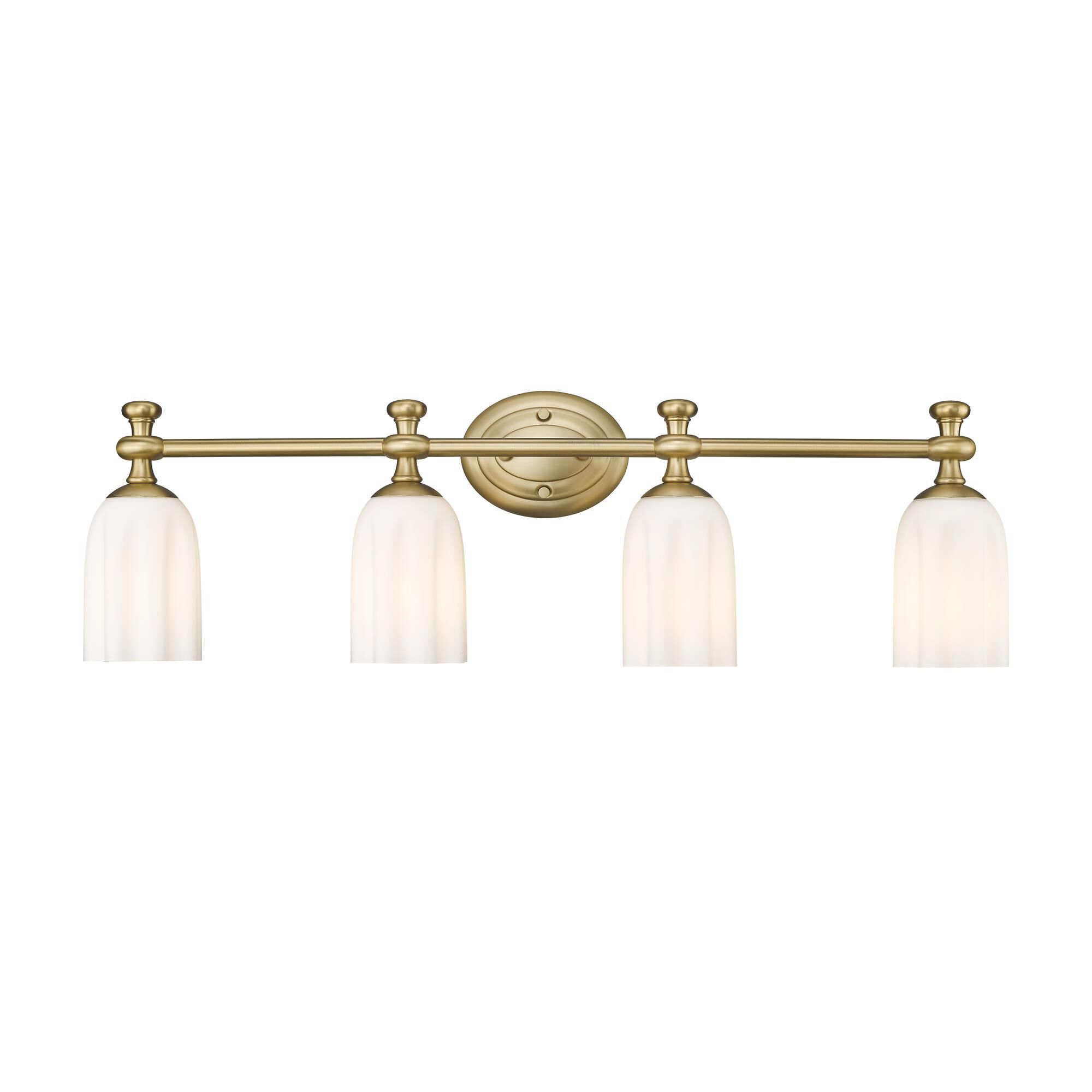 Shown in Modern Gold finish and Opal Etched glass and Opal Etched shade