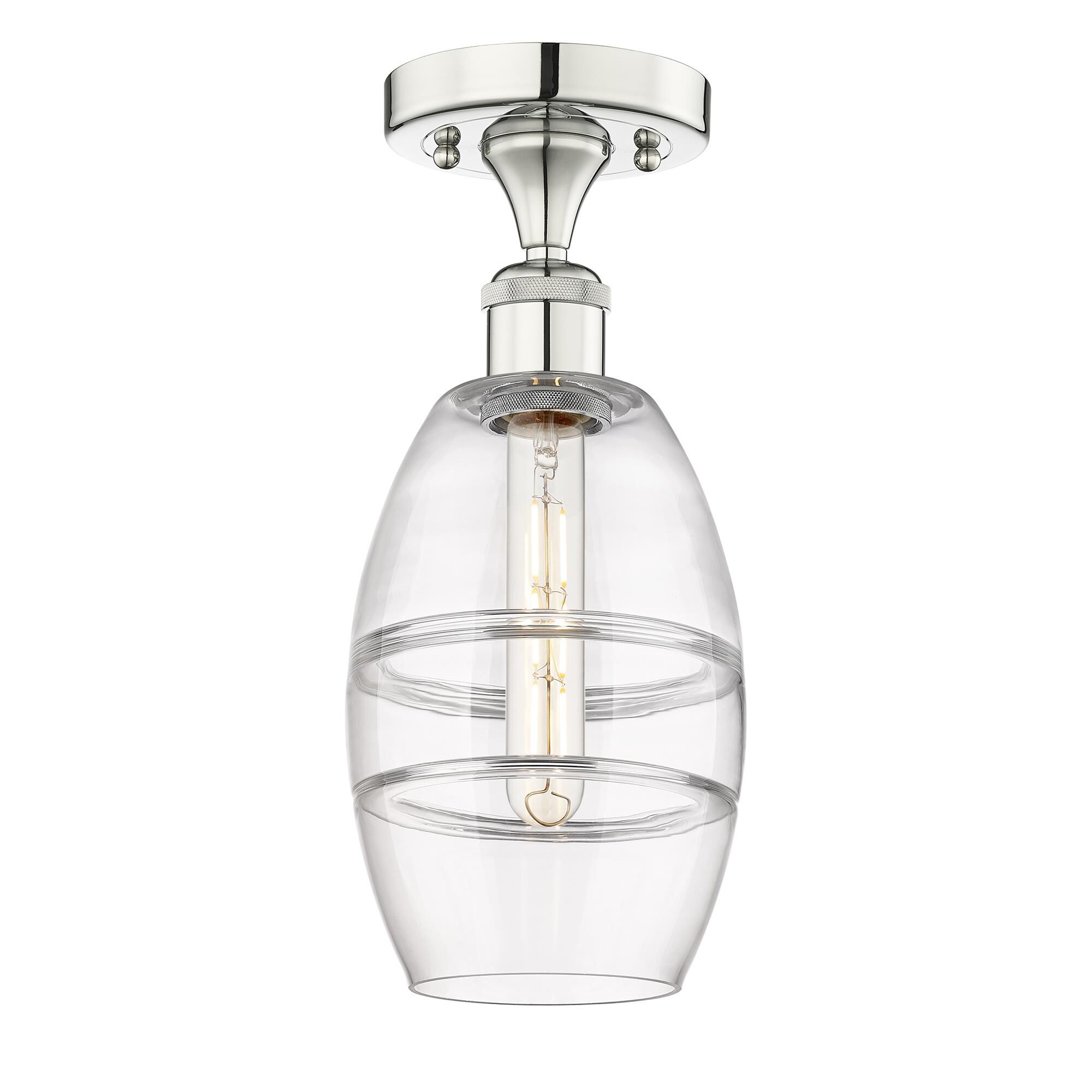 Shown in Polished Nickel finish and Clear glass