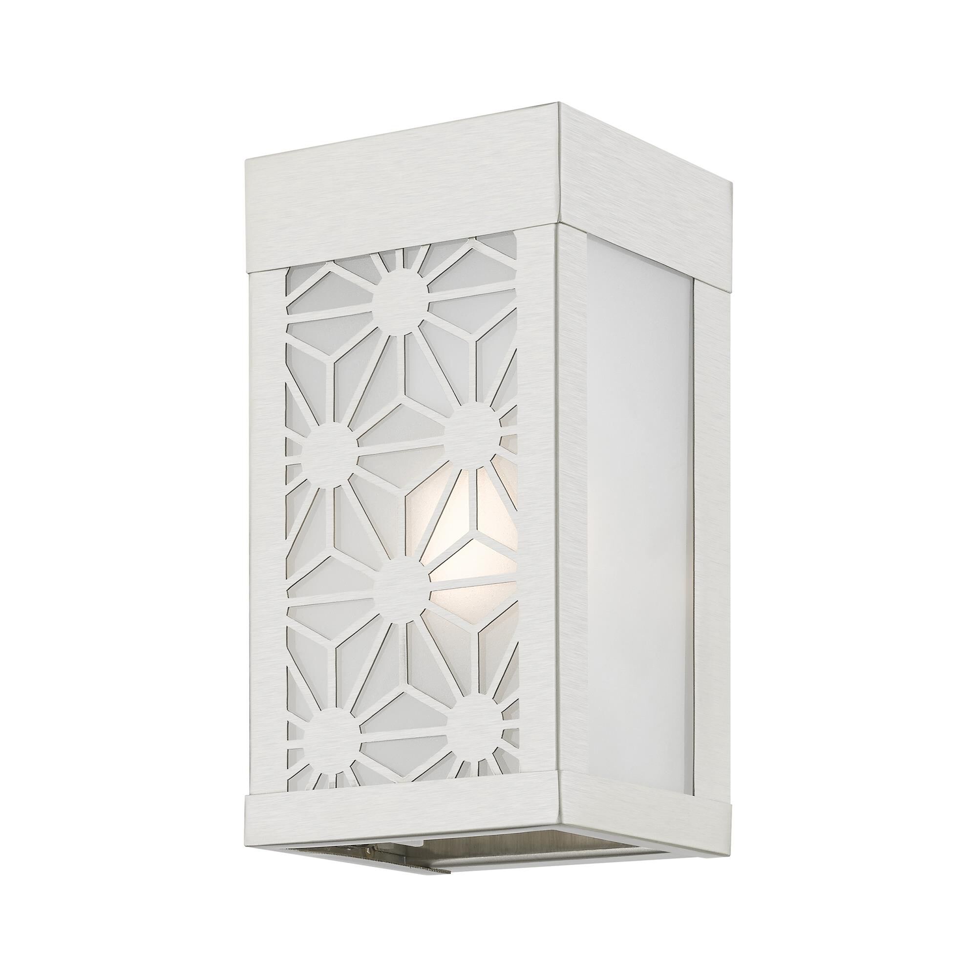 Shown in Brushed Nickel finish and Clear Outside and Sandblasted Inside glass