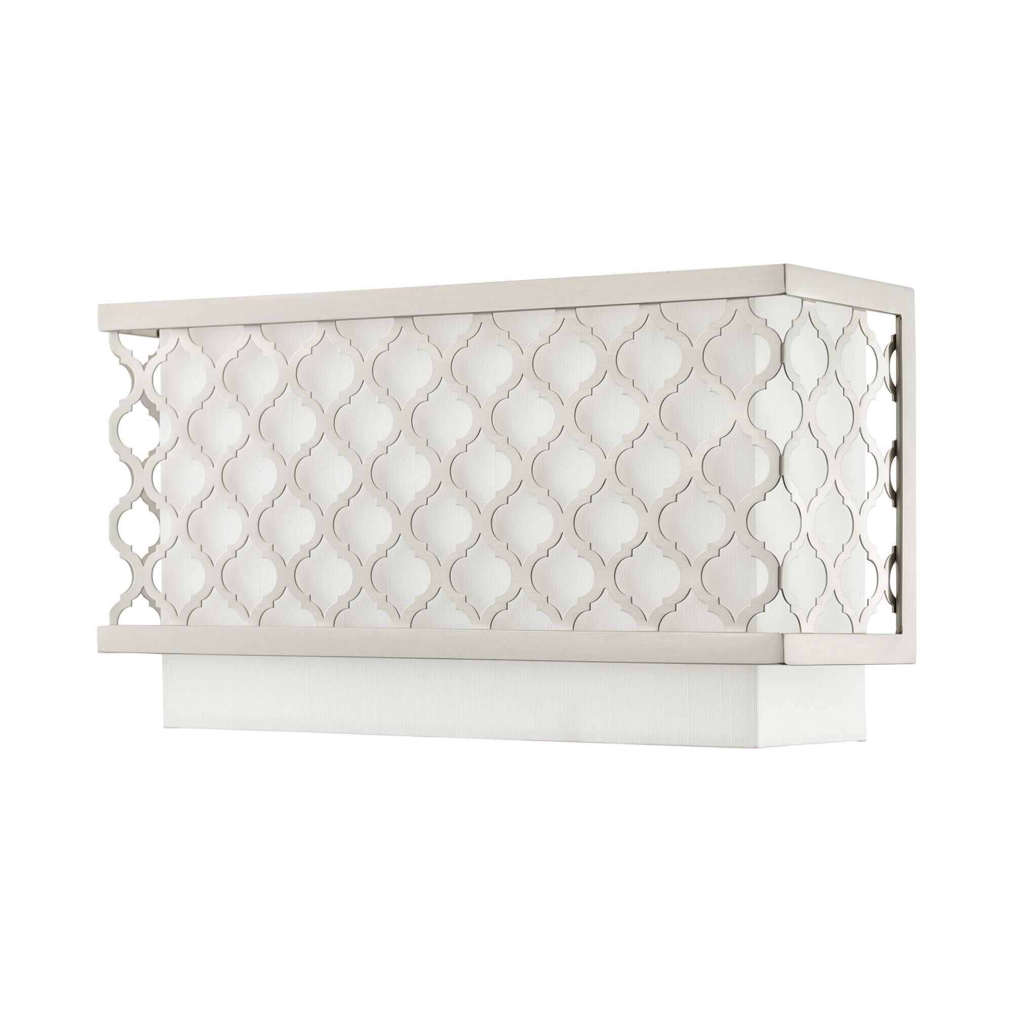 Shown in Brushed Nickel finish and Hand Crafted Off-White Fabric Outside & White Fabric Inside Hardback shade