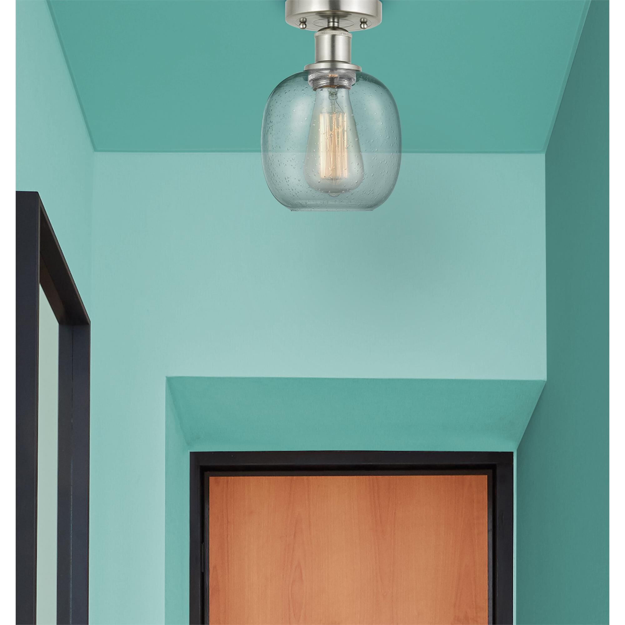 Shown in Brushed Satin Nickel finish and Seedy glass