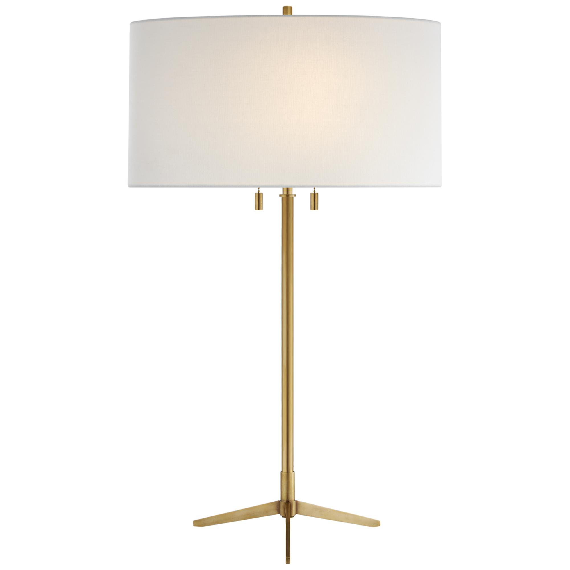 Shown in Hand-Rubbed Antique Brass finish and Linen shade