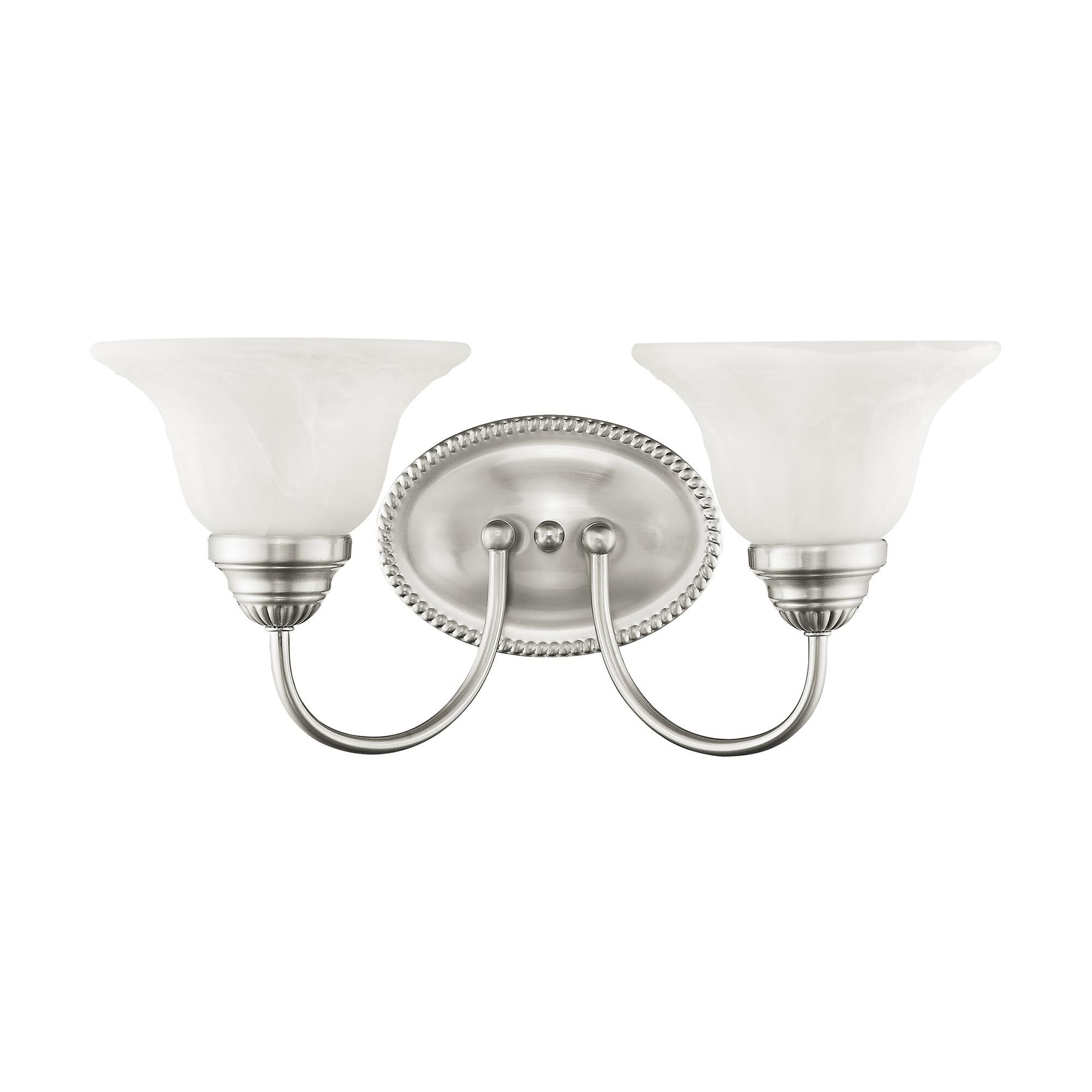 Shown in Brushed Nickel finish and White Alabaster glass