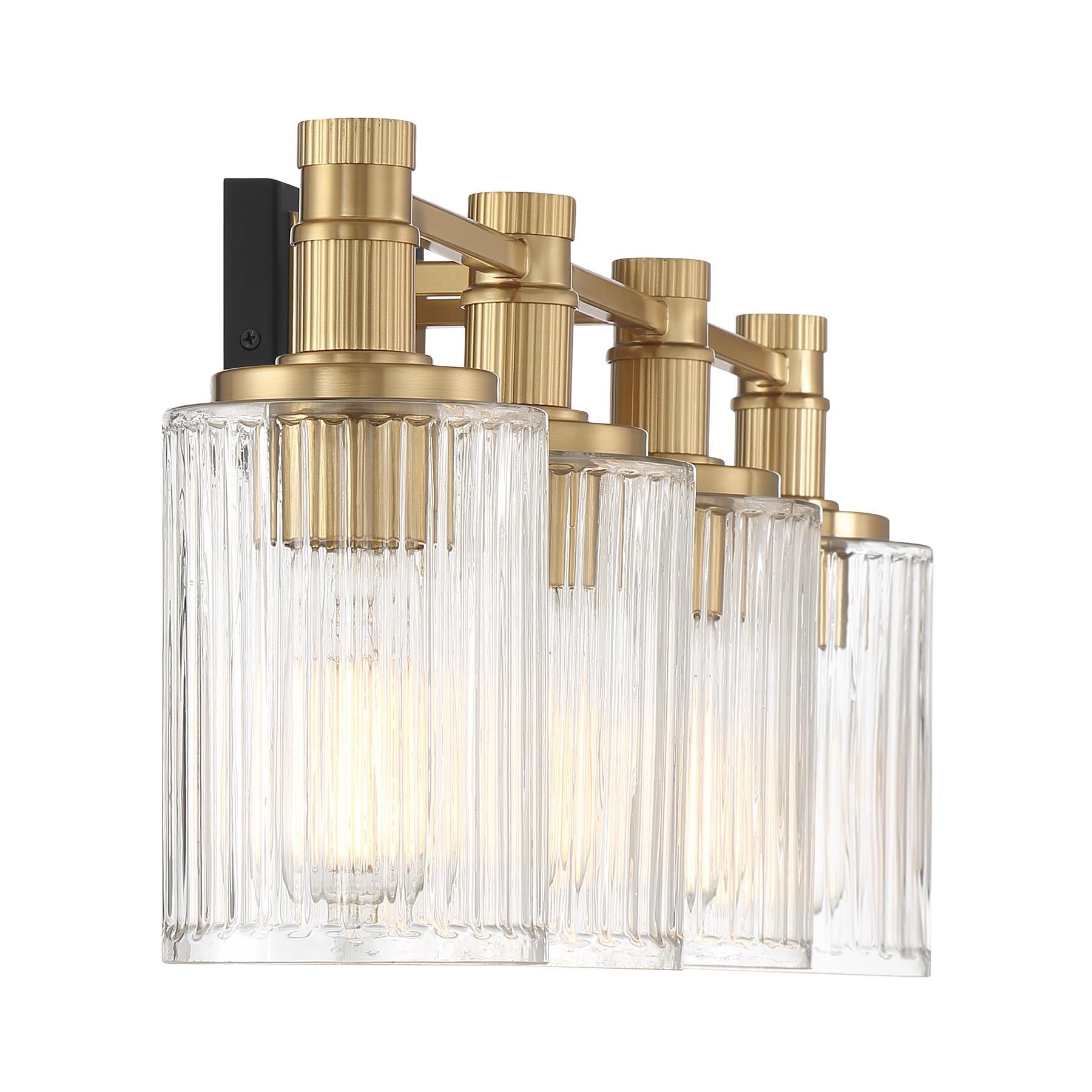 Shown in Matte Black With Warm Brass finish and Ribbed glass