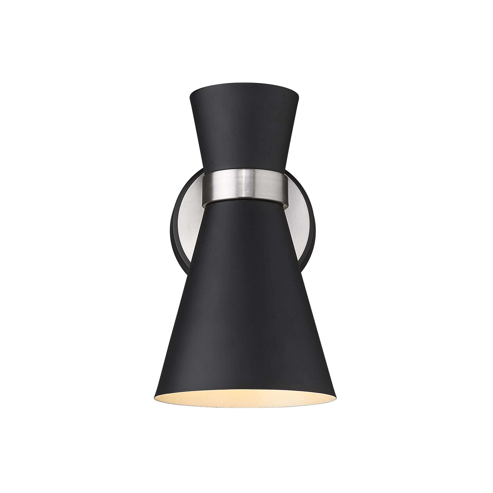 Shown in Matte Black + Brushed Nickel finish and Metal glass and Metal shade