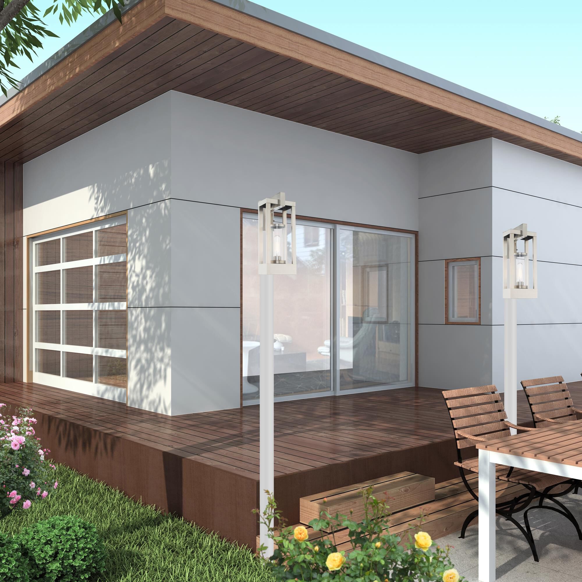 Shown in Brushed Nickel finish and Cylinder Clear glass