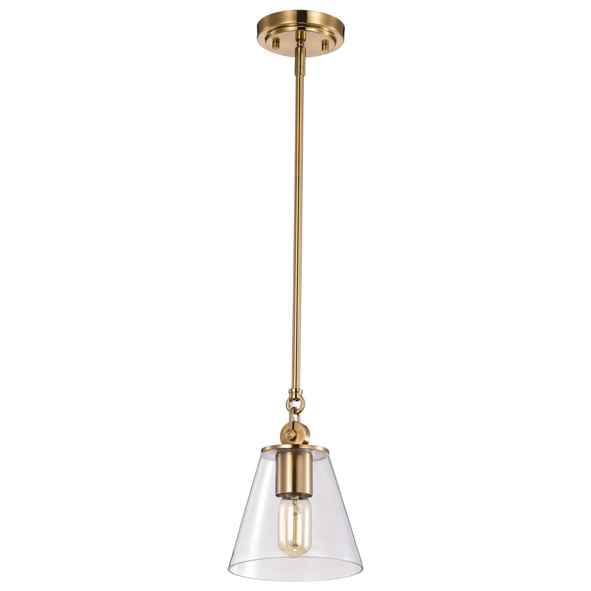 Shown in Vintage Brass finish and Clear glass and No Shade shade