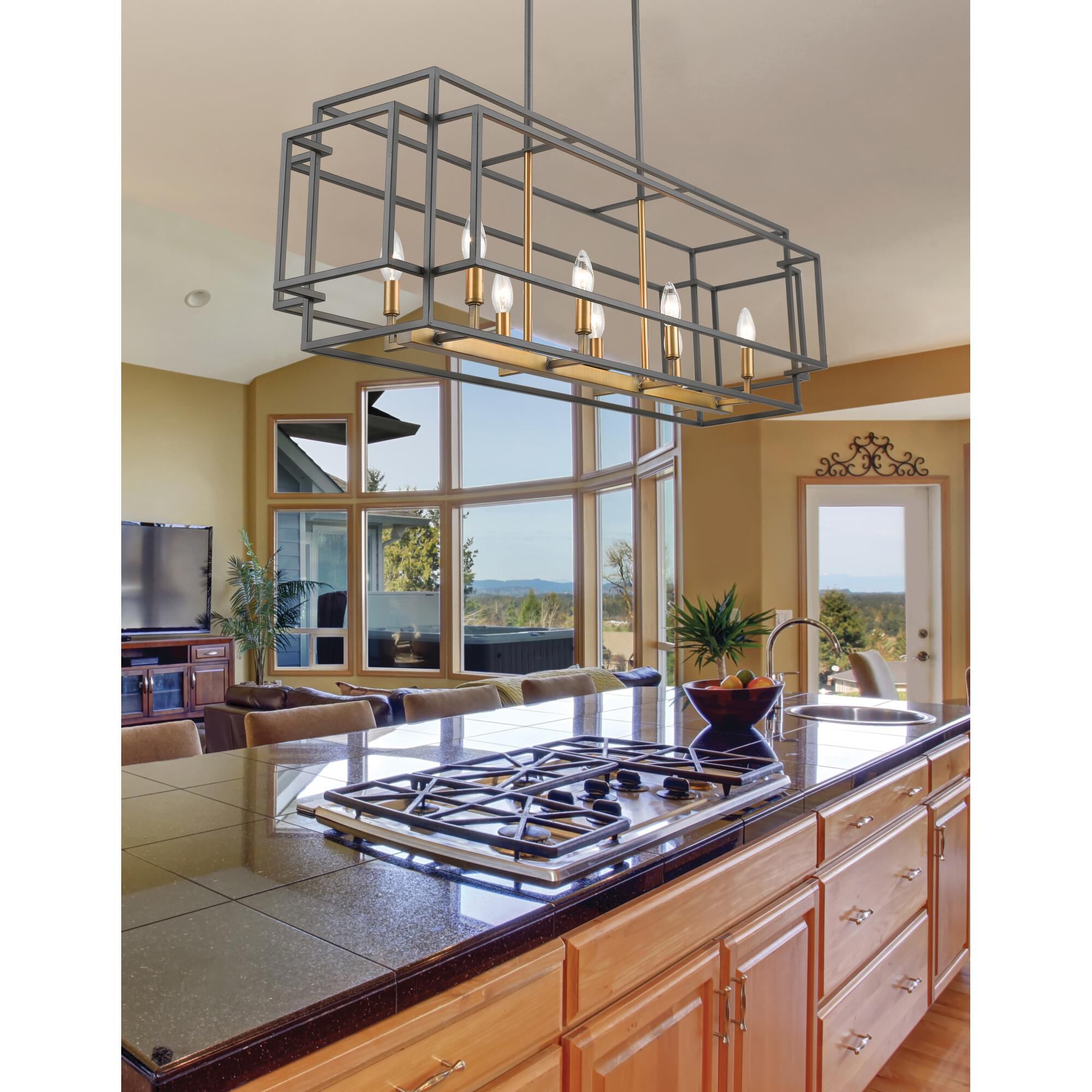 Shown in Bronze + Olde Brass finish and --- glass and --- shade