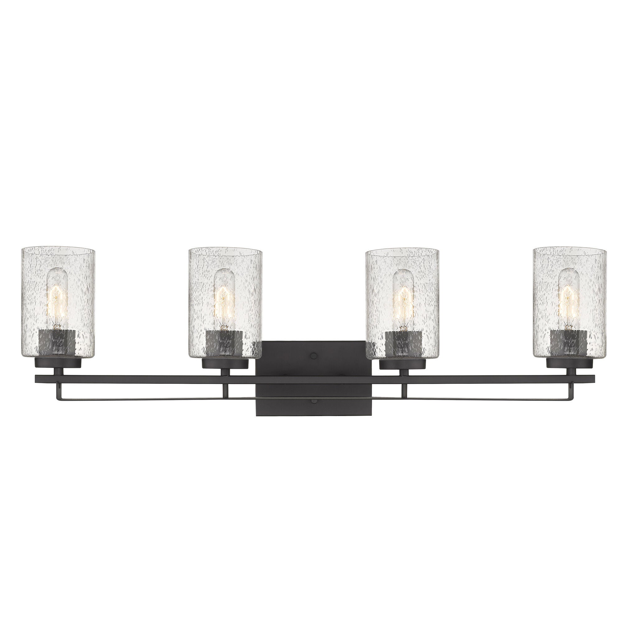 Shown in Oil-Rubbed Bronze finish and Clear glass and Clear, Seeded Cylindrical Glass s shade