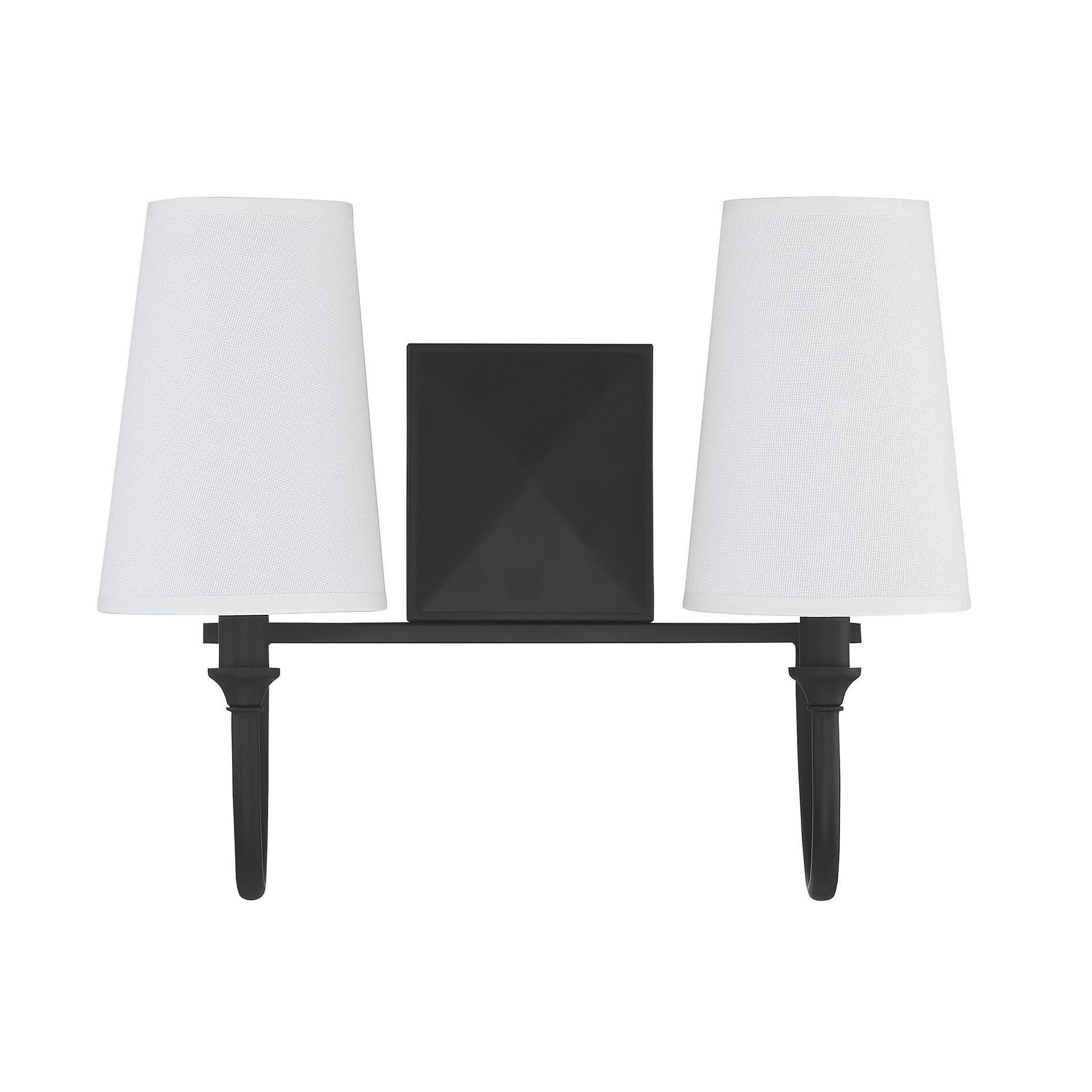 Shown in Matte Black finish and White Fabric shade