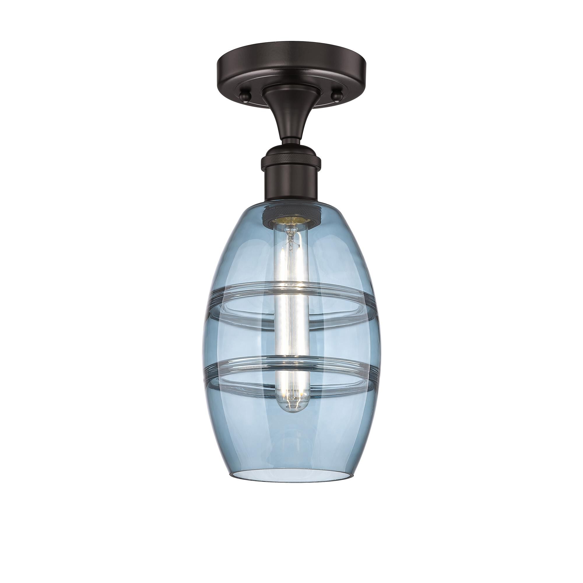 Shown in Oil Rubbed Bronze finish and Princess Blue glass