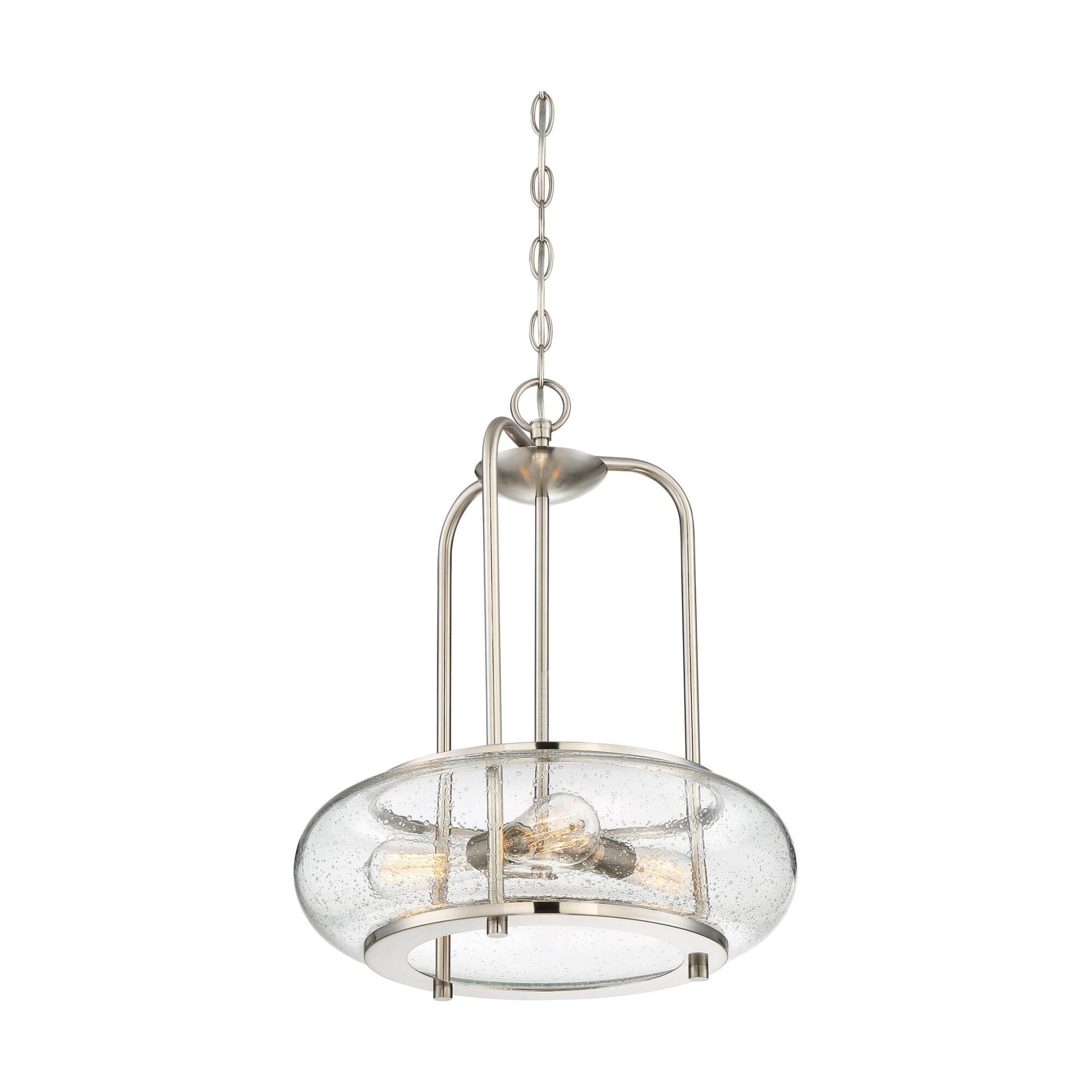 Shown in Brushed Nickel finish and Clear Seedy glass