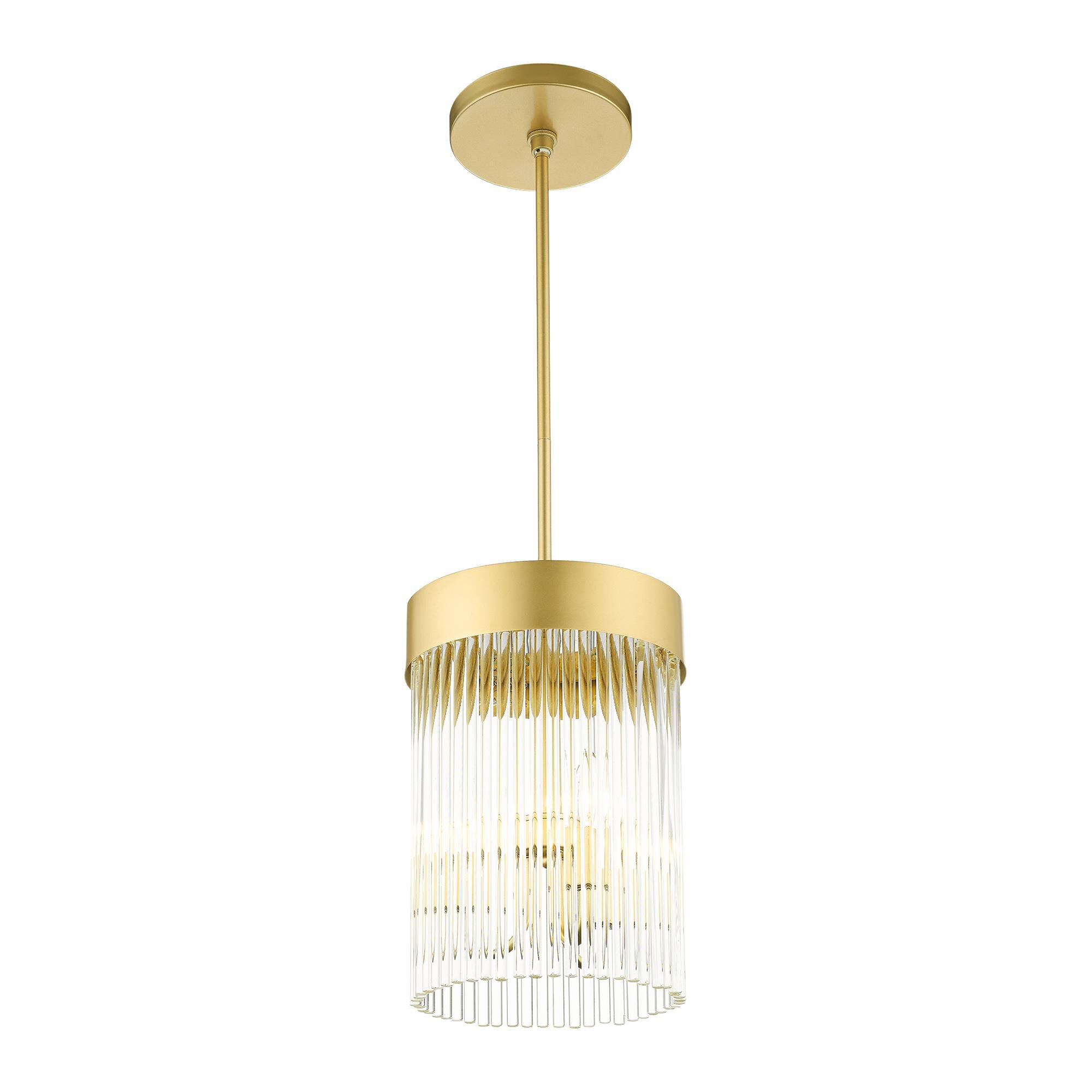 Shown in Soft Gold finish and Soft Gold Drum Shade With Clear Crystal Rods glass and Soft Gold Drum  With Clear Crystal Rods shade