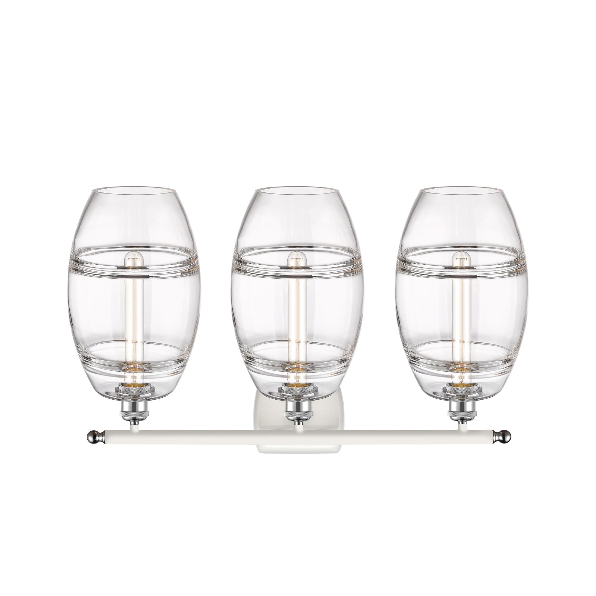 Shown in White Polished Chrome finish and Clear glass