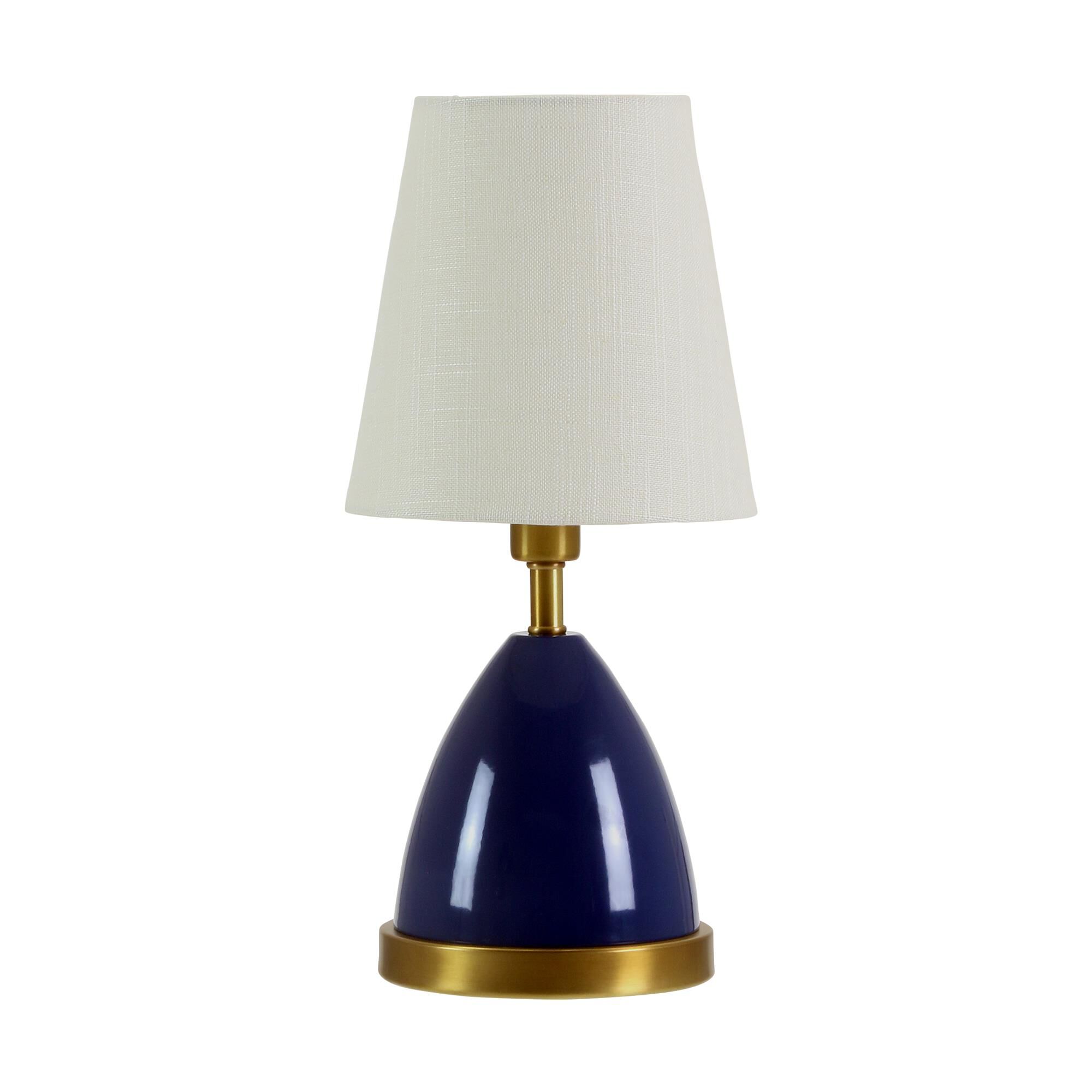 Shown in Navy Blue With Weathered Brass Accents finish and Linen Hardback shade and Weathered Brass accent