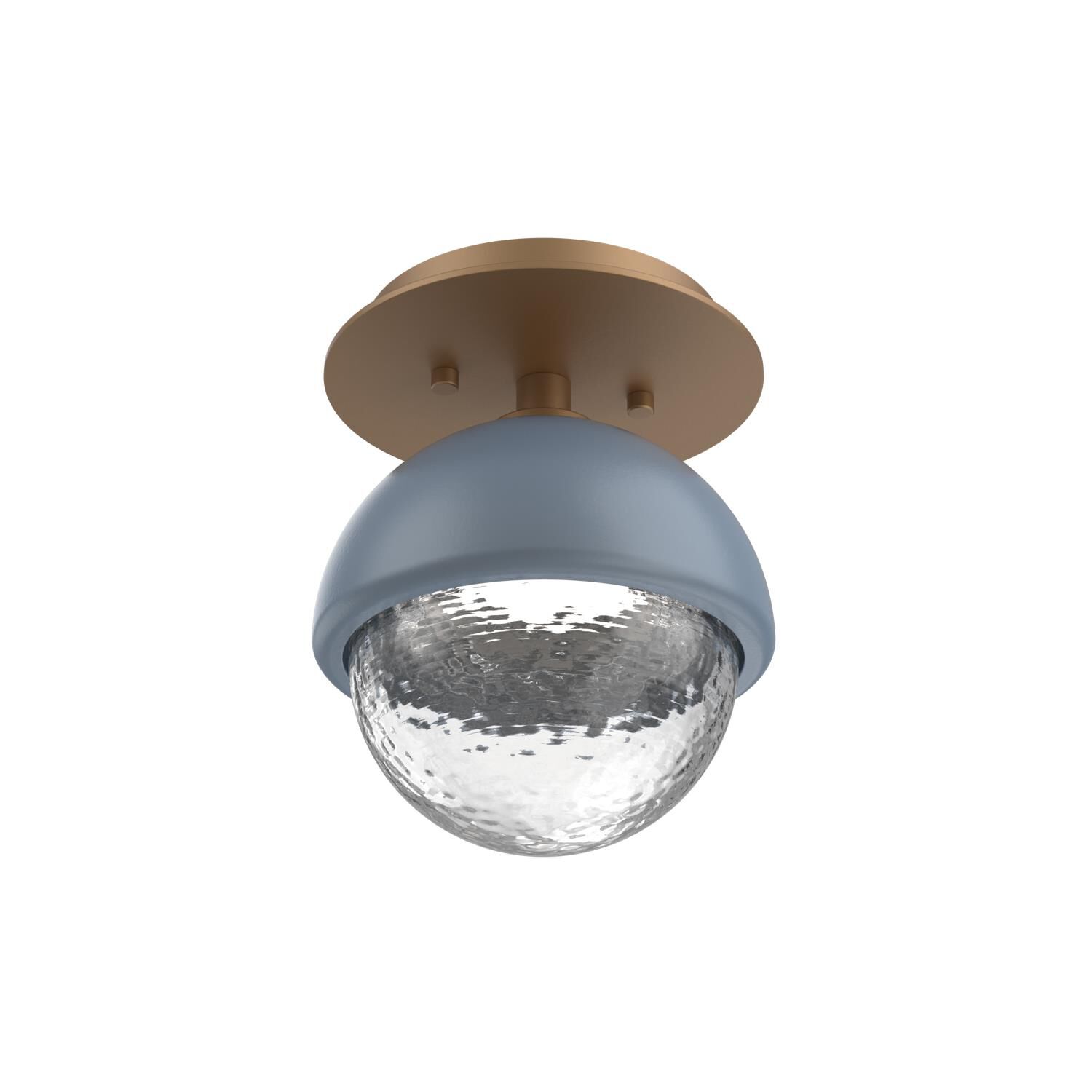 Shown in Novel Brass finish and Clear glass and Poppy Blue accent