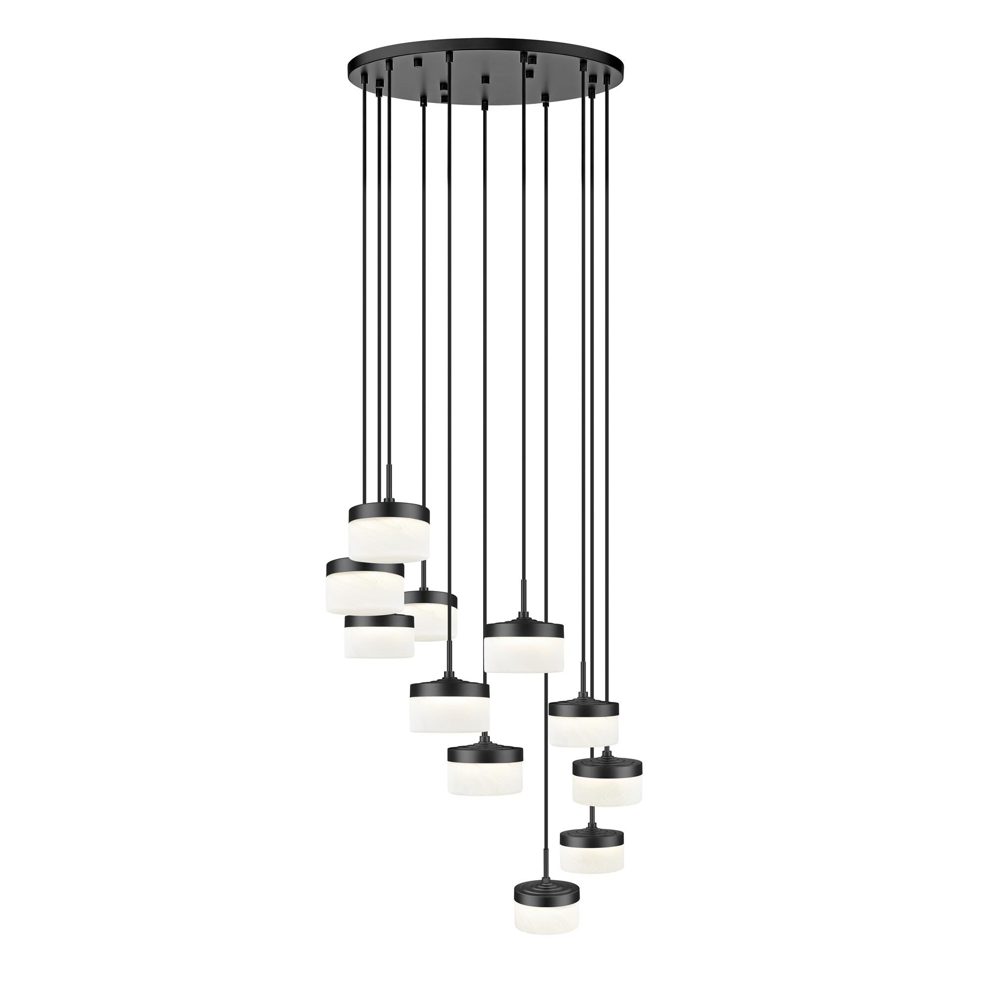 Shown in Matte Black finish and Feathered White glass