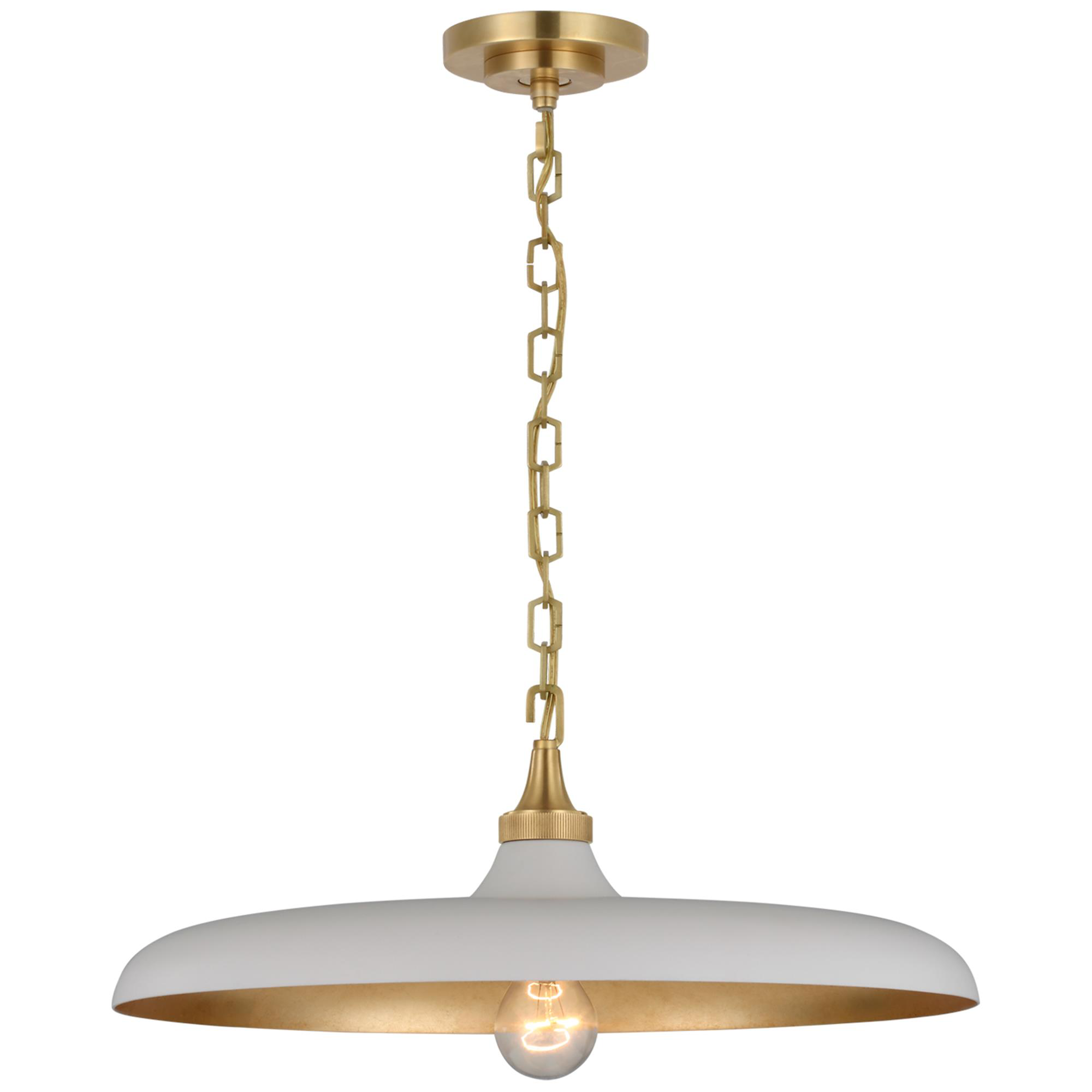 Shown in antique brass finish and plaster white shade